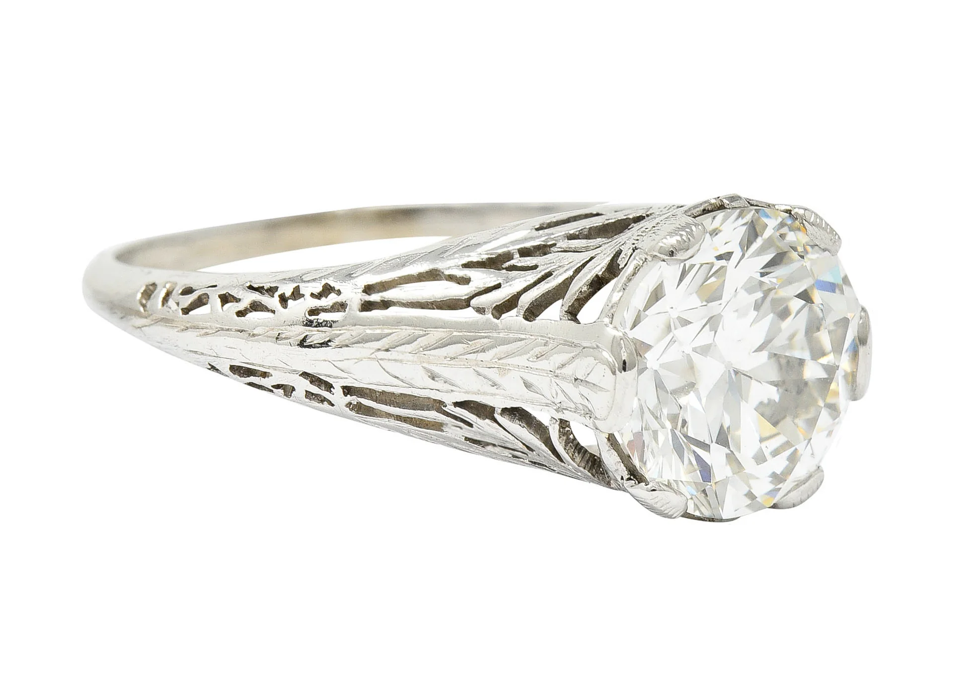 Edwardian 2.41 CTW Diamond Platinum Pinecone Antique Engagement Ring - Image 3
