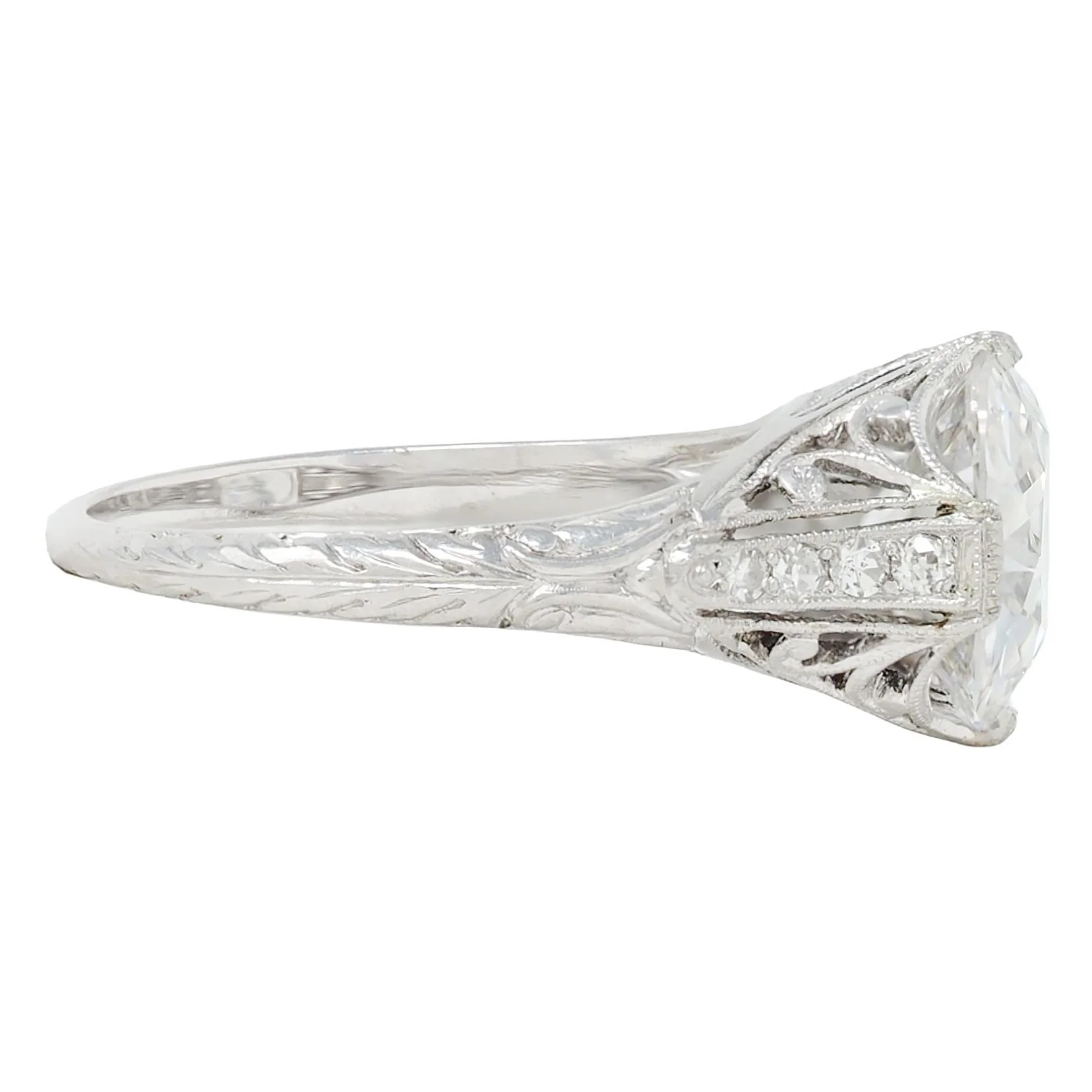 Edwardian 2.45 CTW Old Mine Cut Diamond Platinum Vintage Scrolling Engagement Ring GIA - Image 3