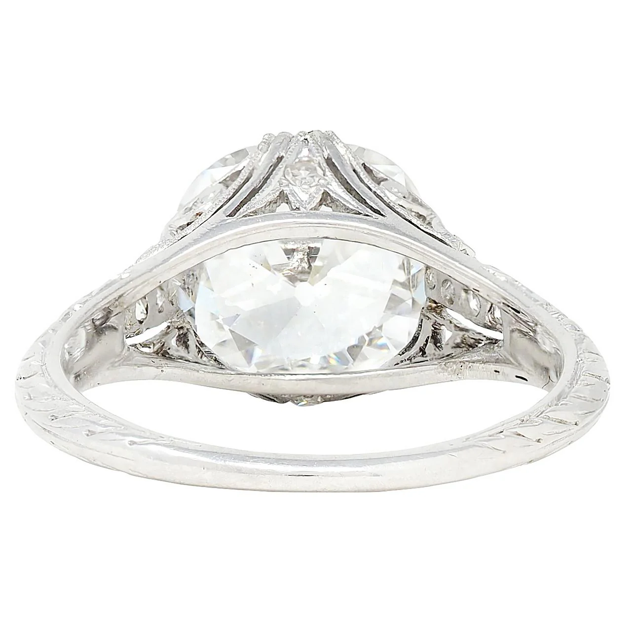 Edwardian 2.45 CTW Old Mine Cut Diamond Platinum Vintage Scrolling Engagement Ring GIA - Image 4