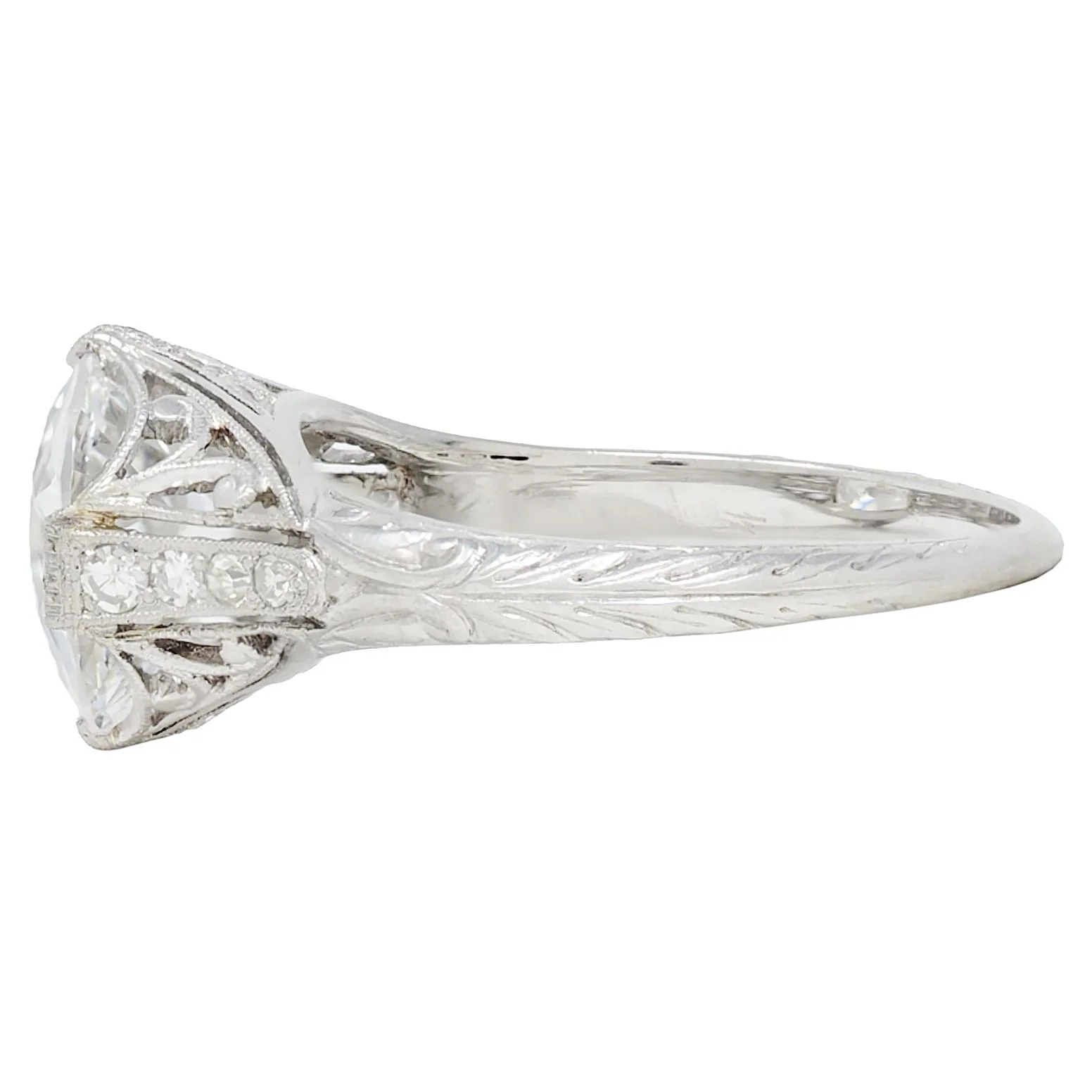 Edwardian 2.45 CTW Old Mine Cut Diamond Platinum Vintage Scrolling Engagement Ring GIA - Image 5