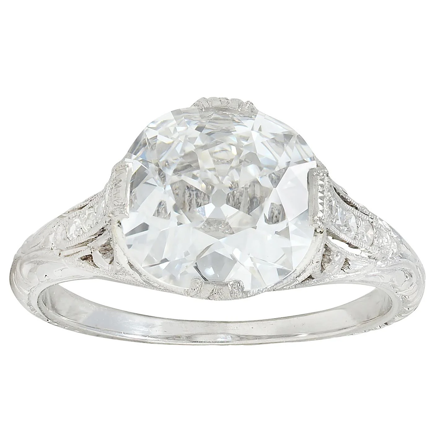 Edwardian 2.45 CTW Old Mine Cut Diamond Platinum Vintage Scrolling Engagement Ring GIA - Image 7