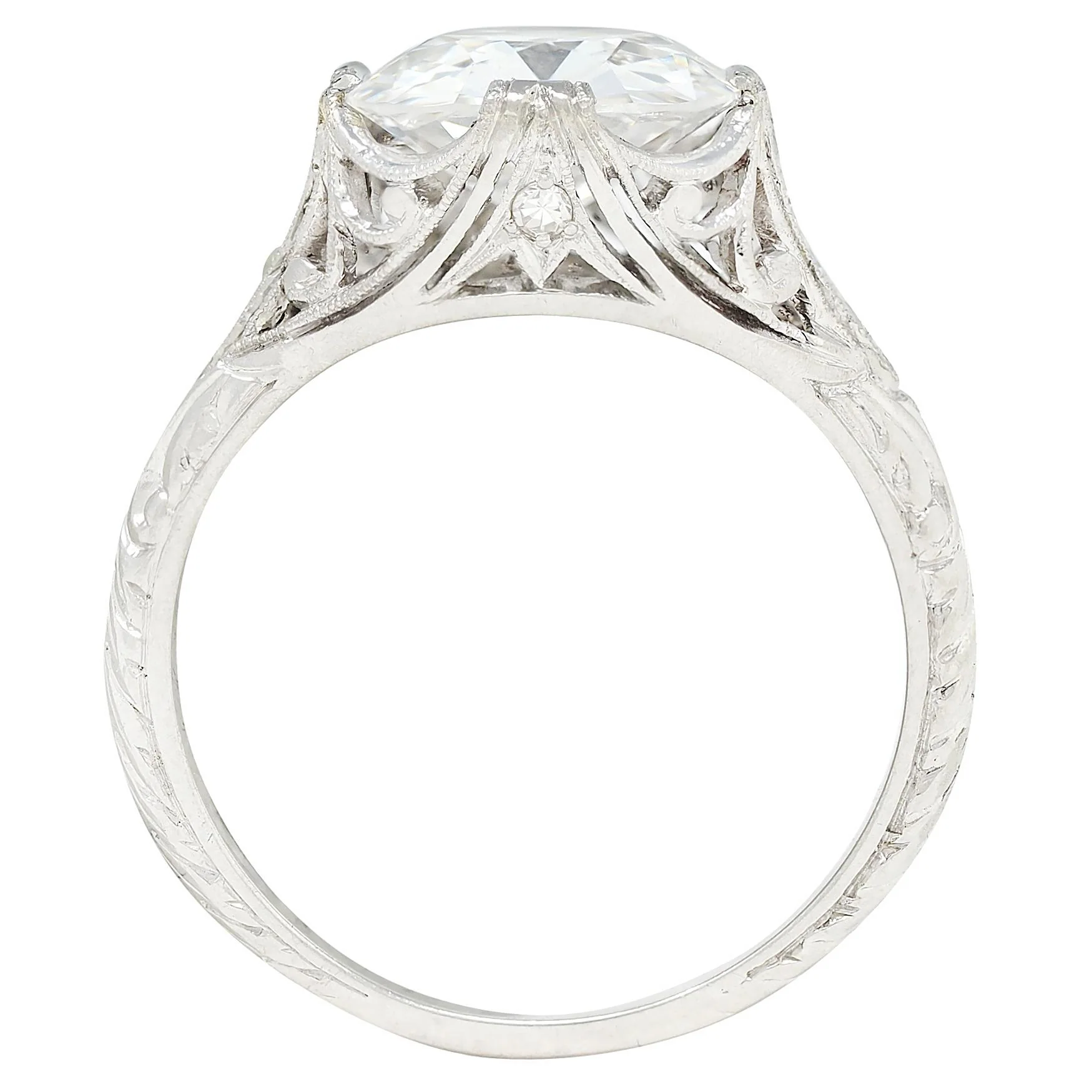 Edwardian 2.45 CTW Old Mine Cut Diamond Platinum Vintage Scrolling Engagement Ring GIA - Image 8