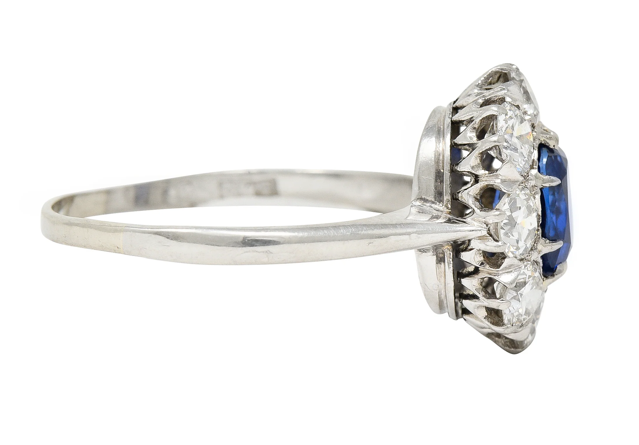 Edwardian 2.48 CTW No Heat Burma Sapphire Old European Cut Diamond Platinum Antique Halo Ring GIA - Image 3