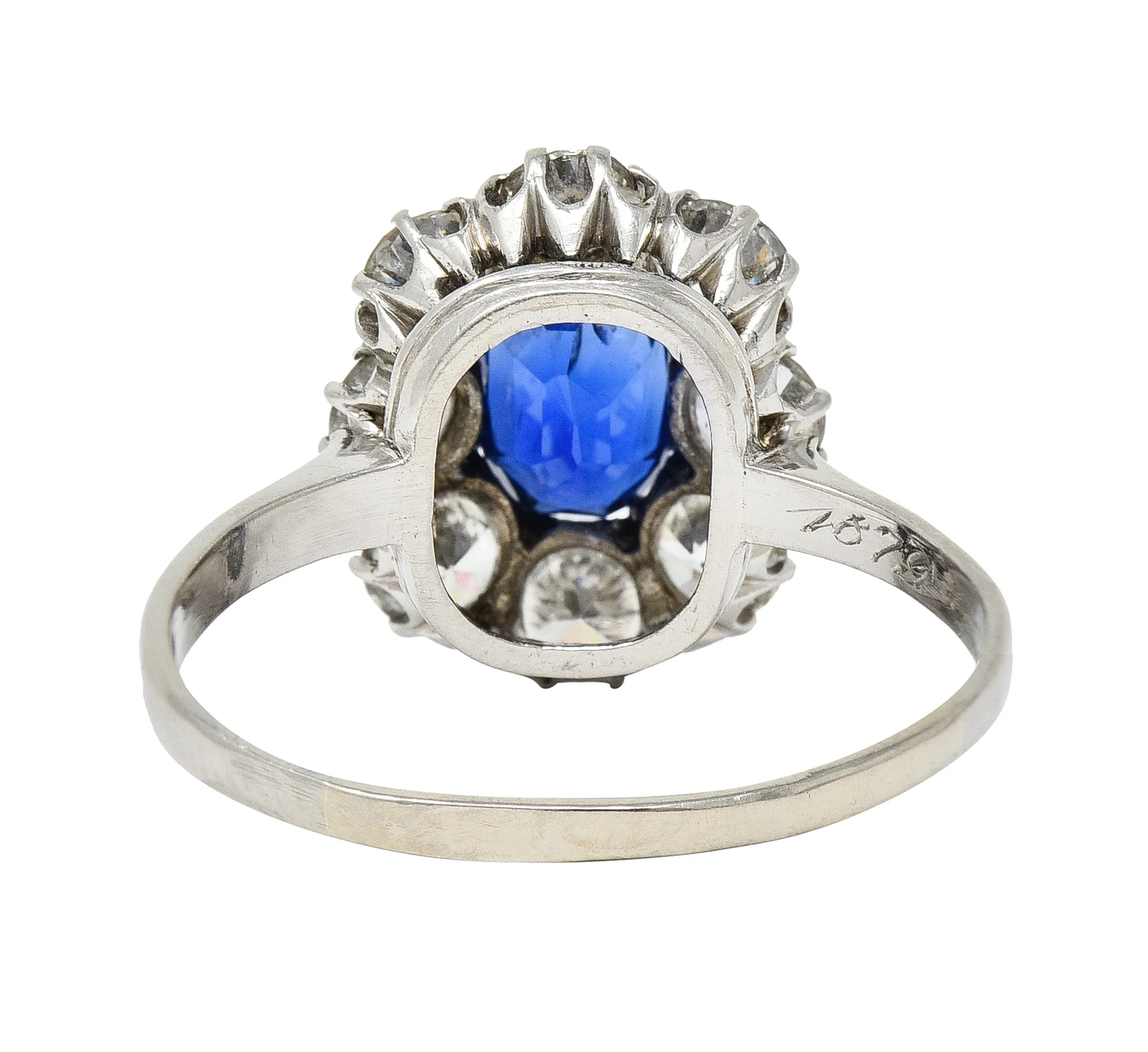 Edwardian 2.48 CTW No Heat Burma Sapphire Old European Cut Diamond Platinum Antique Halo Ring GIA - Image 4