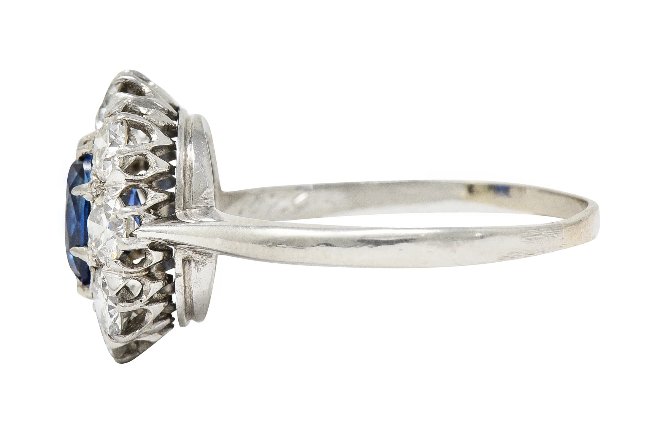 Edwardian 2.48 CTW No Heat Burma Sapphire Old European Cut Diamond Platinum Antique Halo Ring GIA - Image 5