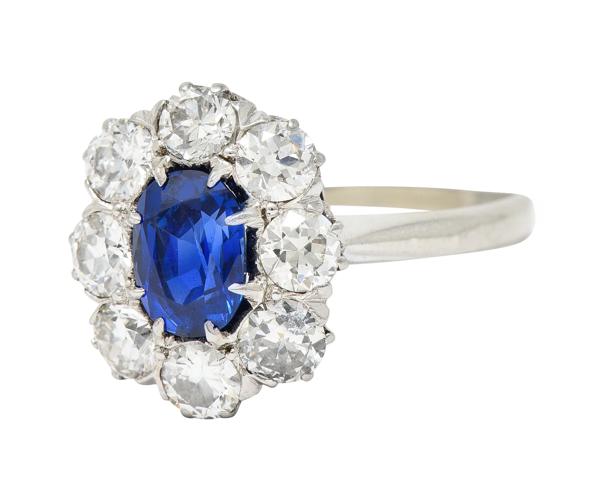 Edwardian 2.48 CTW No Heat Burma Sapphire Old European Cut Diamond Platinum Antique Halo Ring GIA - Image 6
