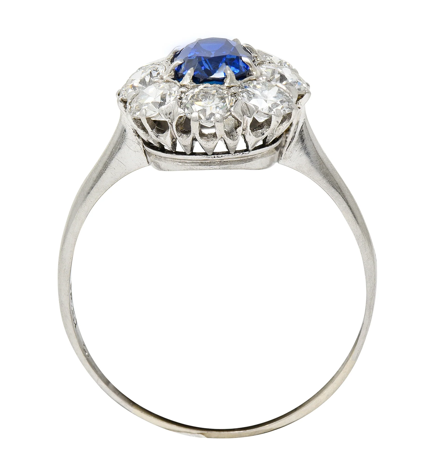 Edwardian 2.48 CTW No Heat Burma Sapphire Old European Cut Diamond Platinum Antique Halo Ring GIA - Image 9