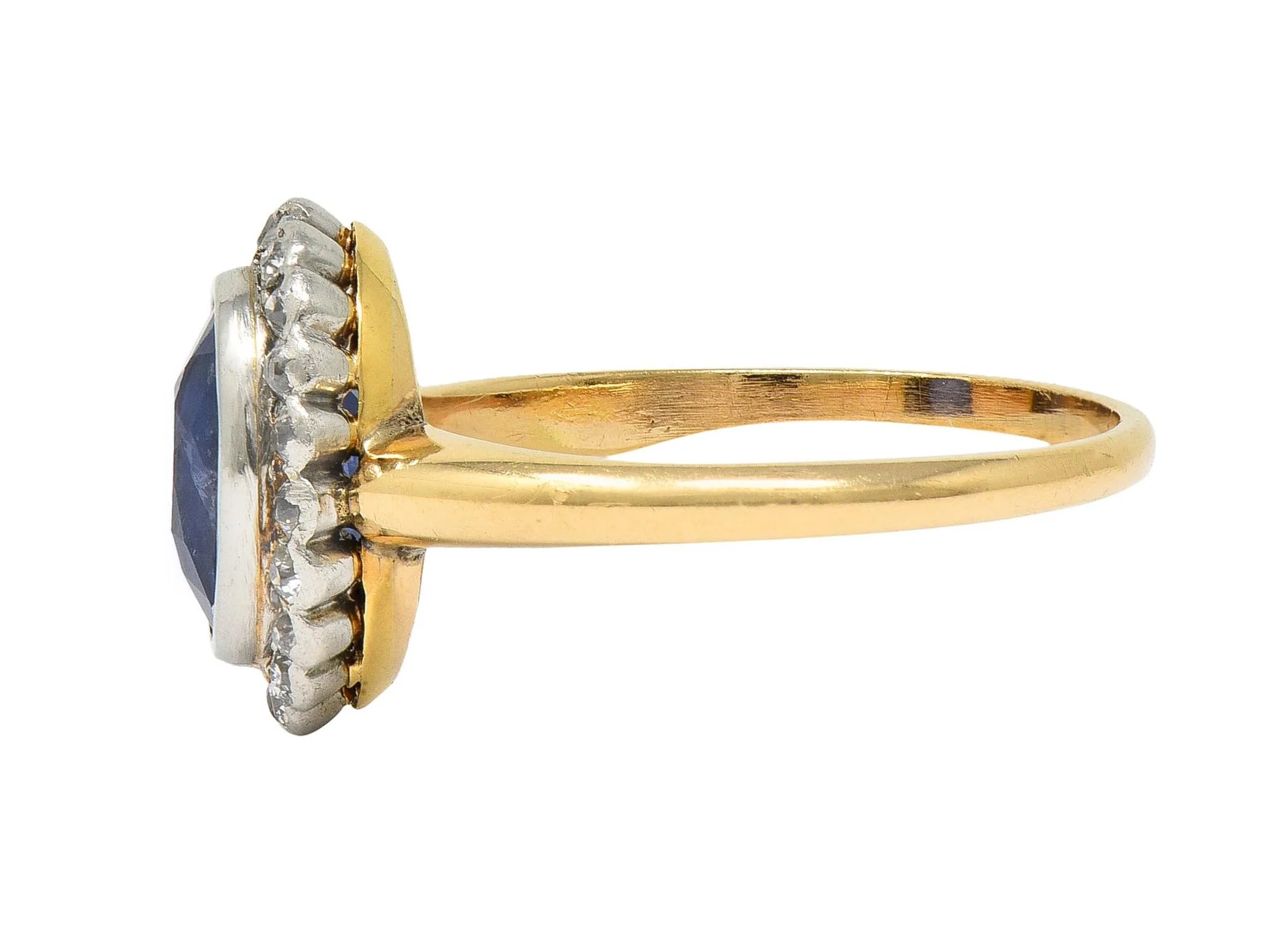 Edwardian 2.50 CTW No Heat Ceylon Sapphire Diamond Platinum 14 Karat Gold Antique Halo Ring GIA - Image 5