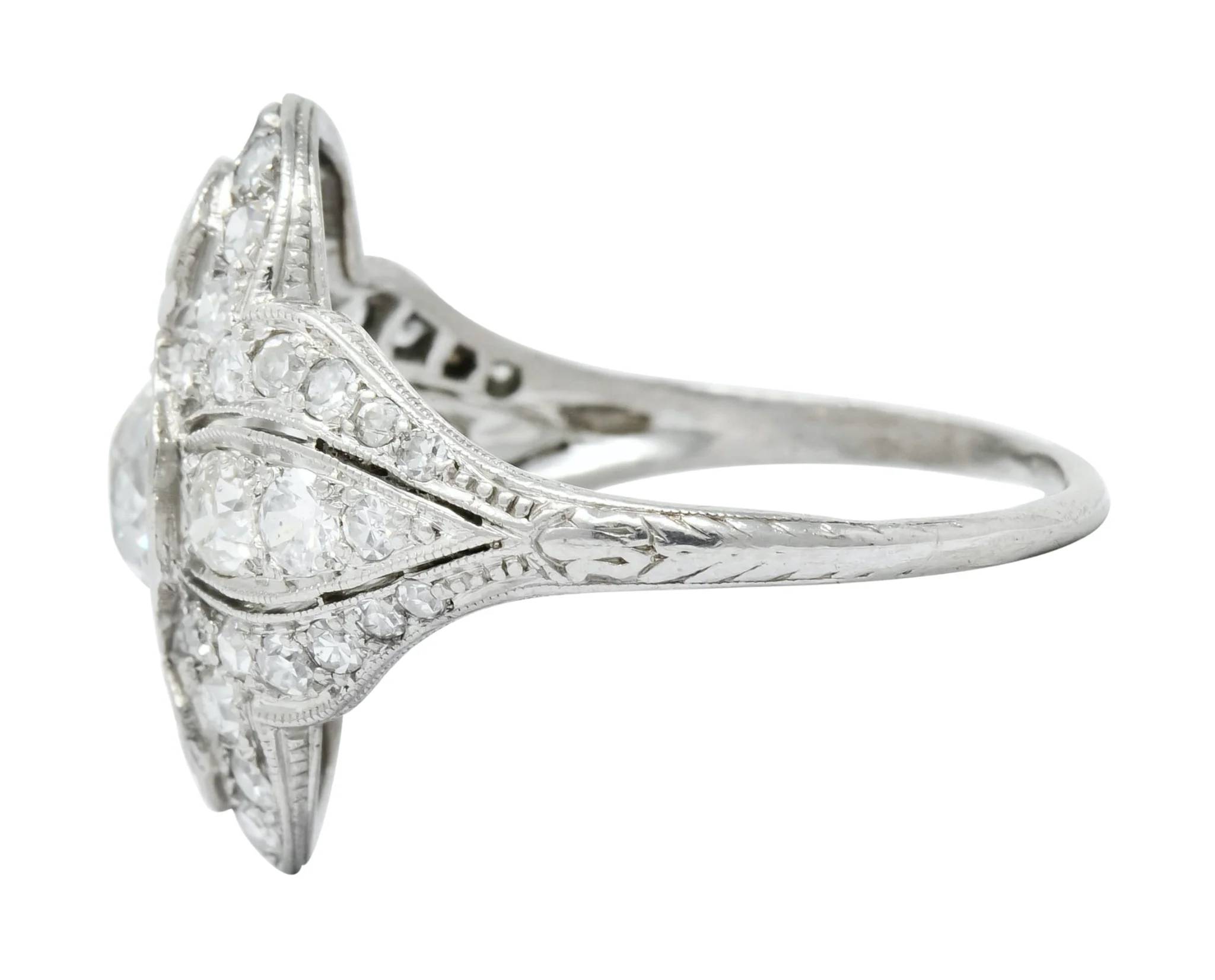 Edwardian 2.60 CTW Old European Diamond Platinum Quatrefoil Dinner Ring - Image 5
