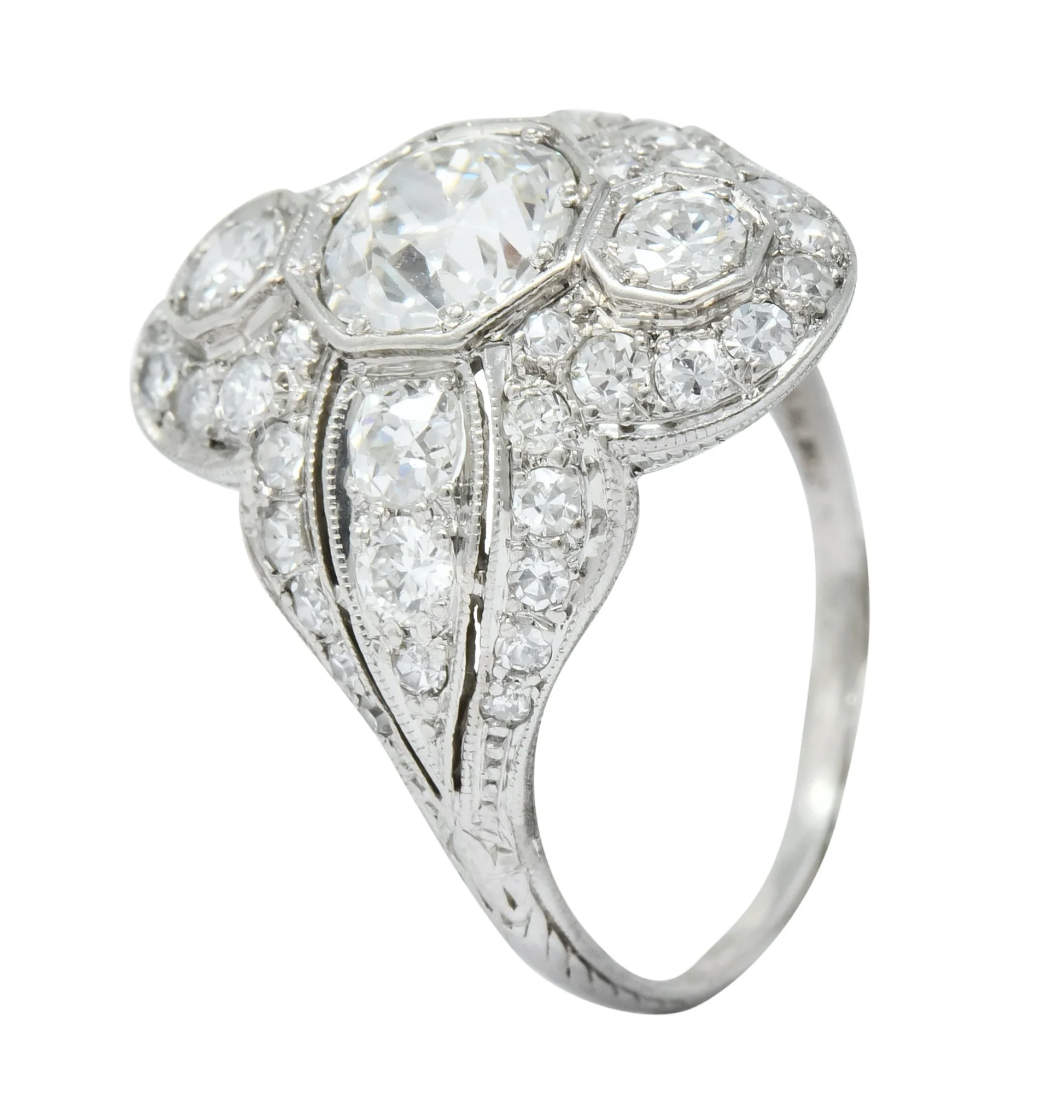Edwardian 2.60 CTW Old European Diamond Platinum Quatrefoil Dinner Ring - Image 8