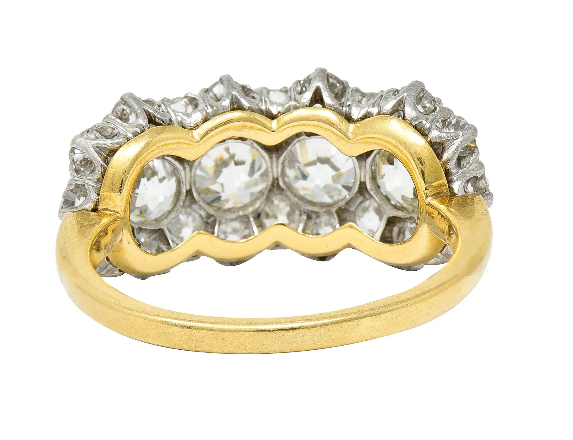 Edwardian 2.65 CTW Diamond Platinum-Topped 18 Karat Gold Cluster Band Ring - Image 6