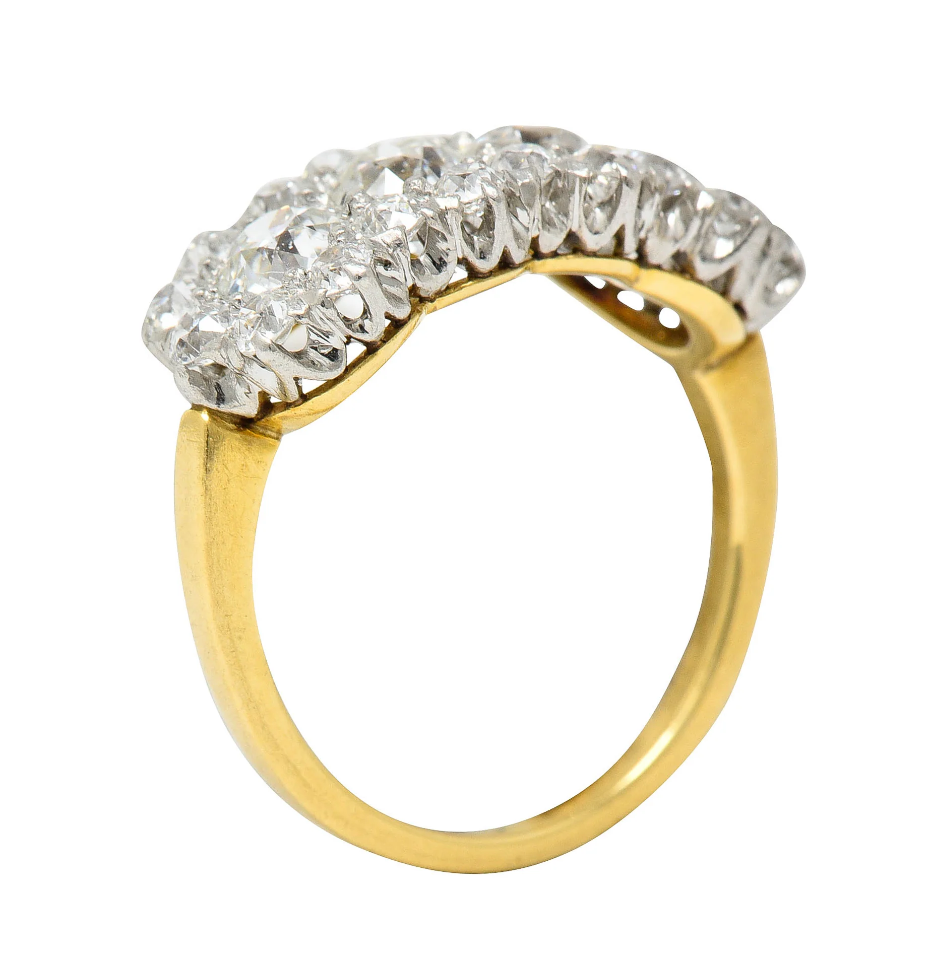 Edwardian 2.65 CTW Diamond Platinum-Topped 18 Karat Gold Cluster Band Ring - Image 8