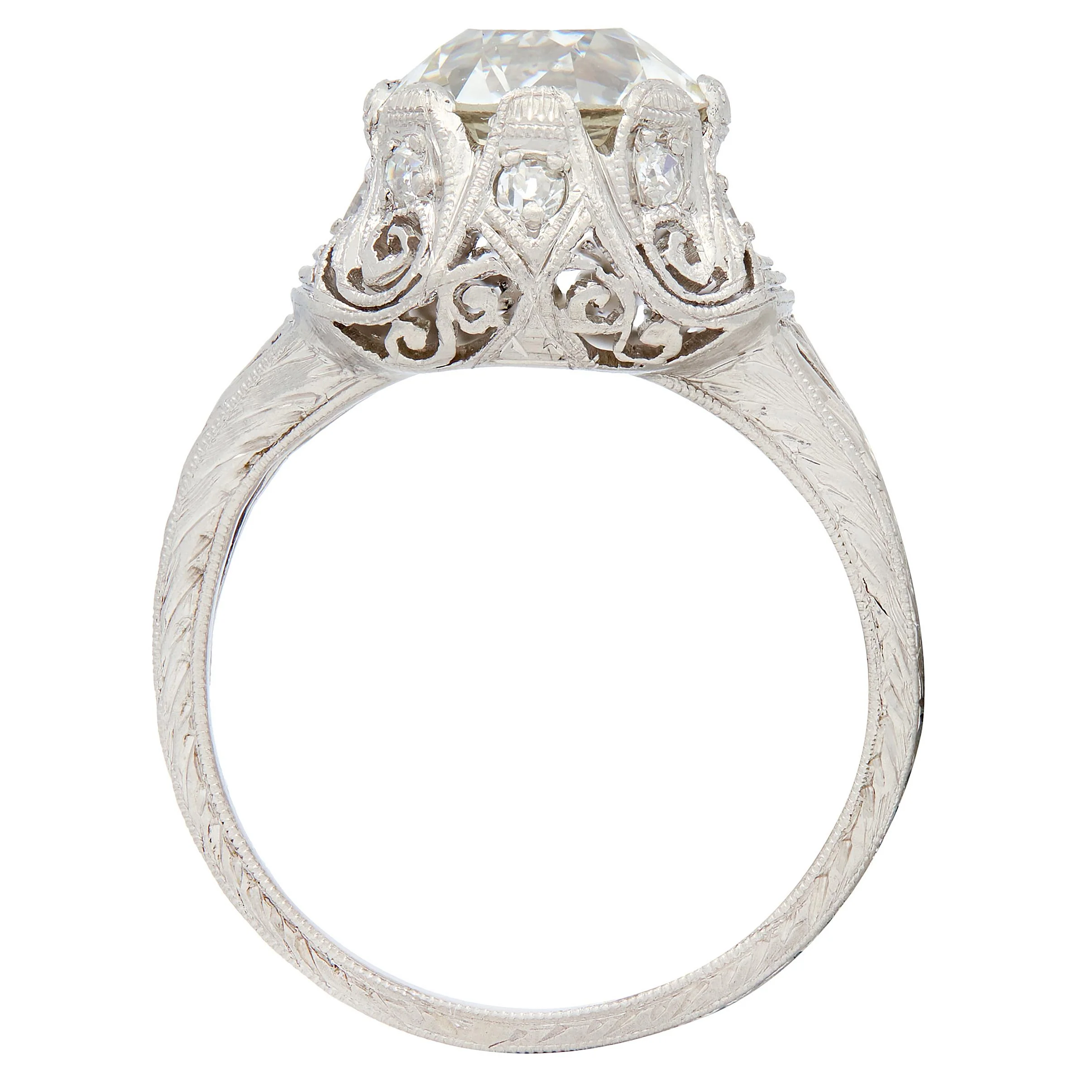 Edwardian 2.70 CTW Diamond Platinum Antique Scroll Engagement Ring GIA - Image 8
