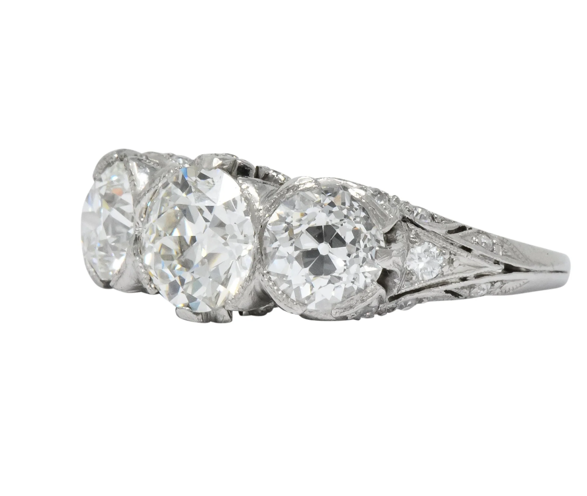 Edwardian 2.70 CTW Old European Diamond Platinum Three Stone Ring GIA - Image 7