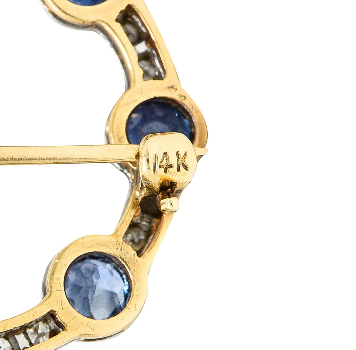 Edwardian 2.75 CTW Sapphire Diamond Platinum-Topped 14 Karat Gold Circular Brooch - Image 5