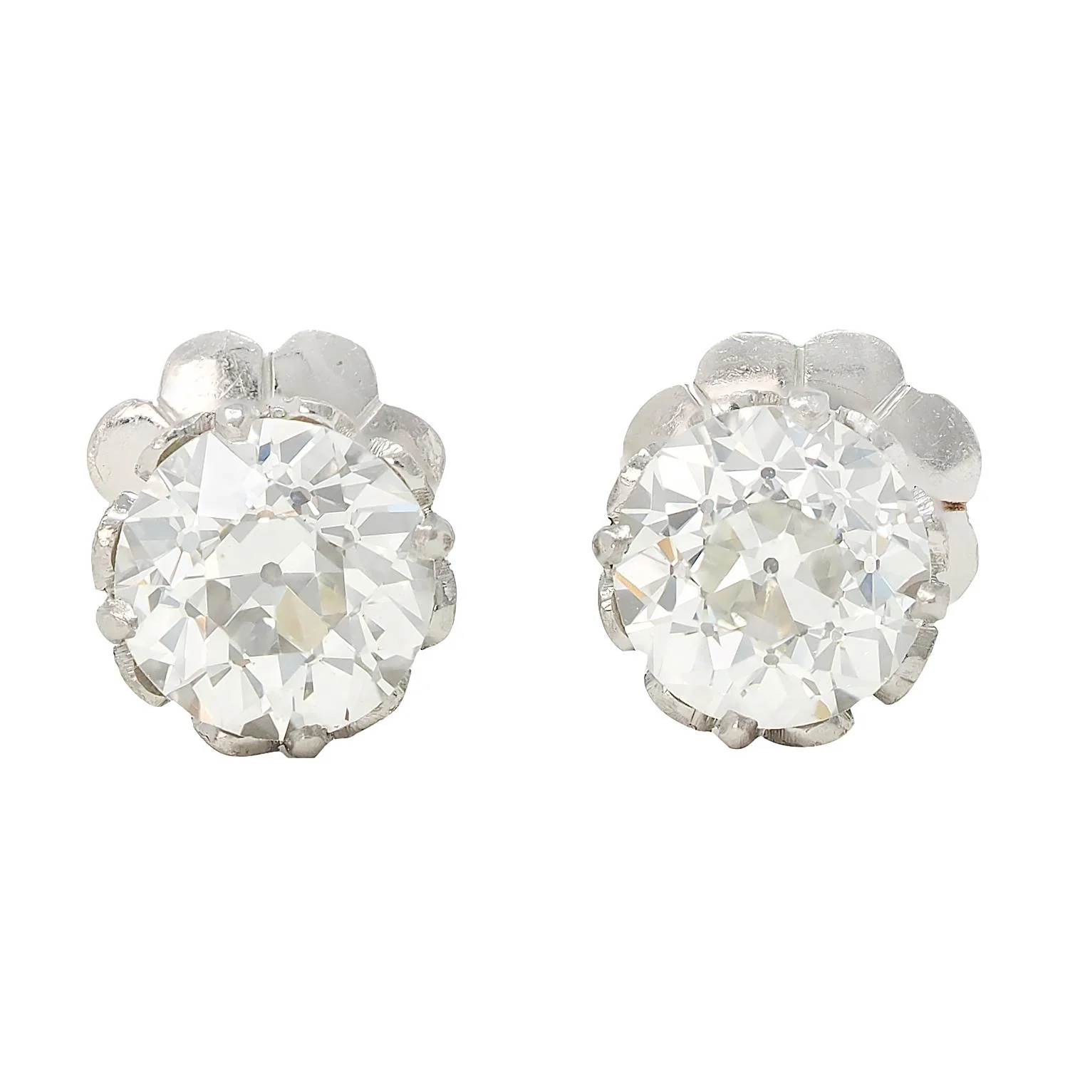 Edwardian 2.80 CTW Old European Diamond Platinum Antique Butterfly Screw-Back Stud Earrings