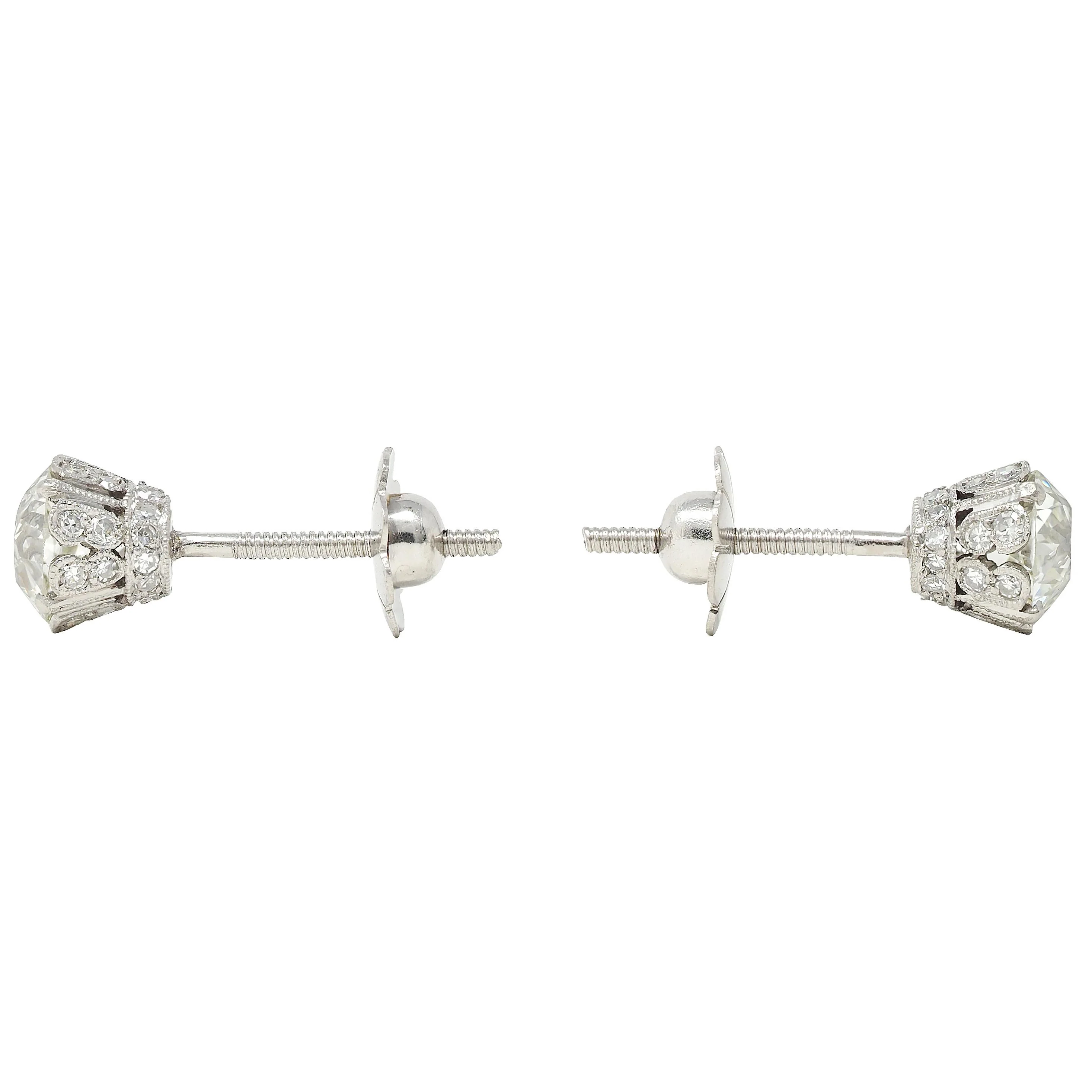 Edwardian 2.80 CTW Old European Diamond Platinum Antique Butterfly Screw-Back Stud Earrings - Image 3