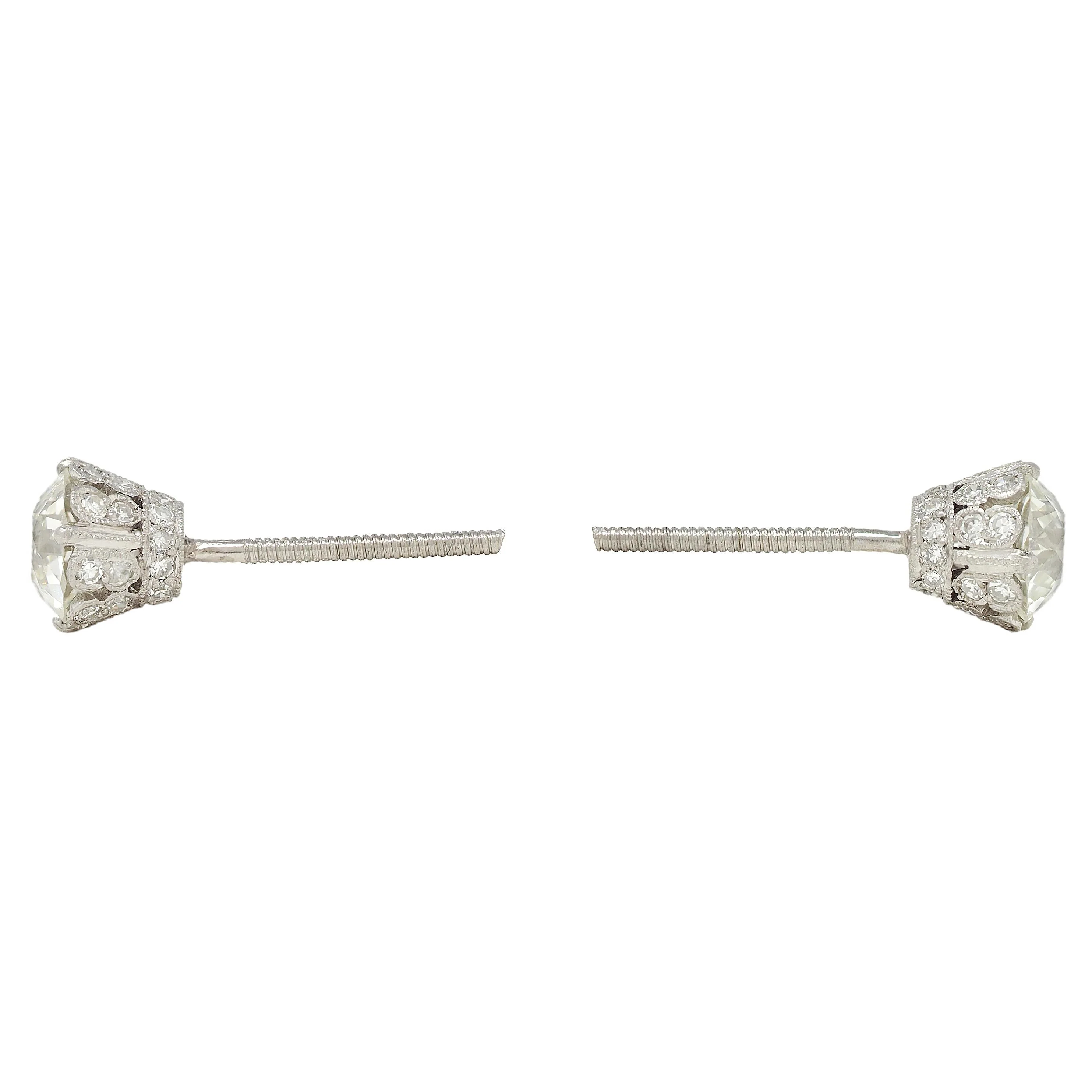 Edwardian 2.80 CTW Old European Diamond Platinum Antique Butterfly Screw-Back Stud Earrings - Image 6