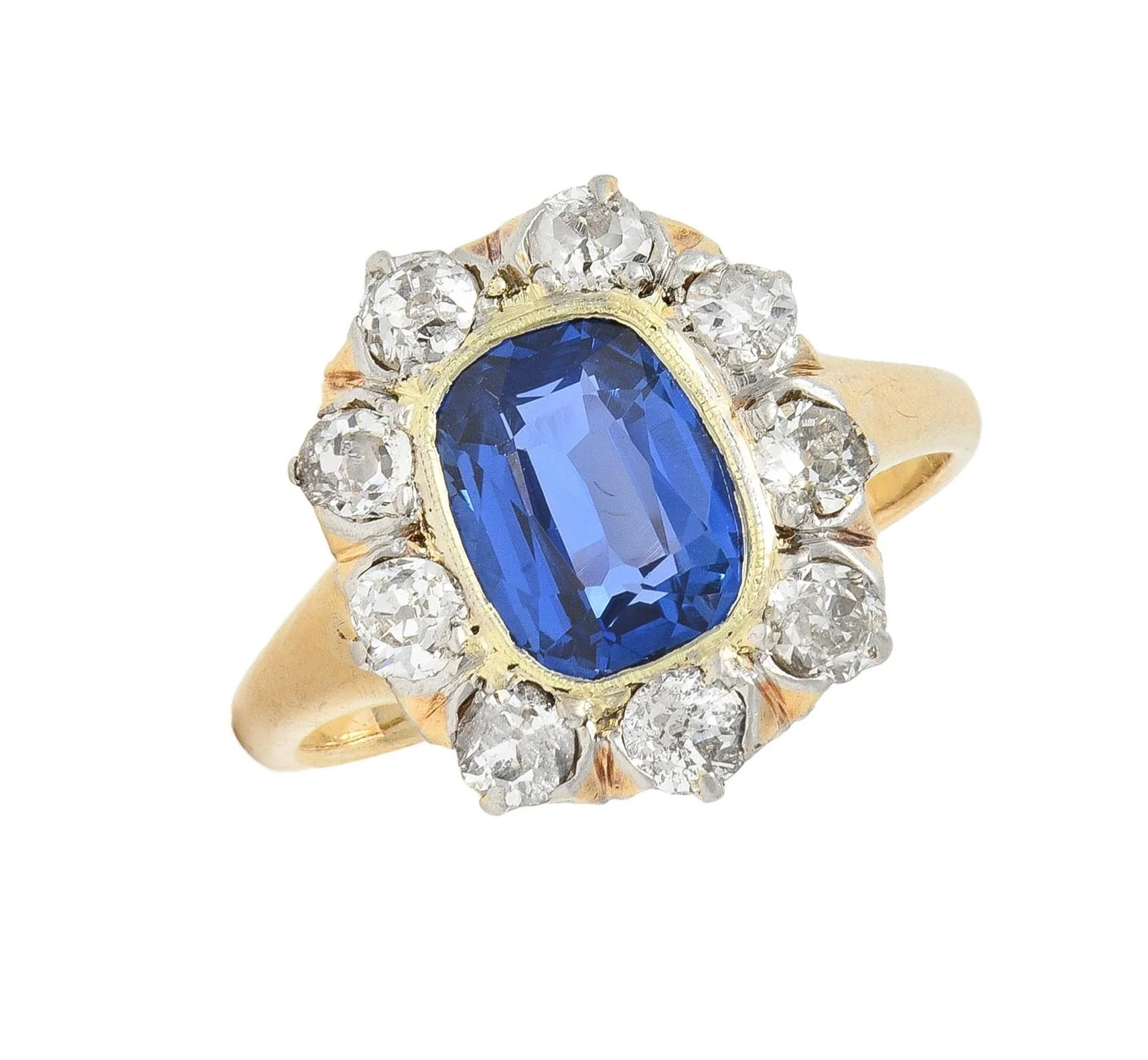 Edwardian 2.83 CTW No Heat Burma Sapphire Diamond Platinum 18 Karat Gold Antique Halo Ring GIA - Image 10