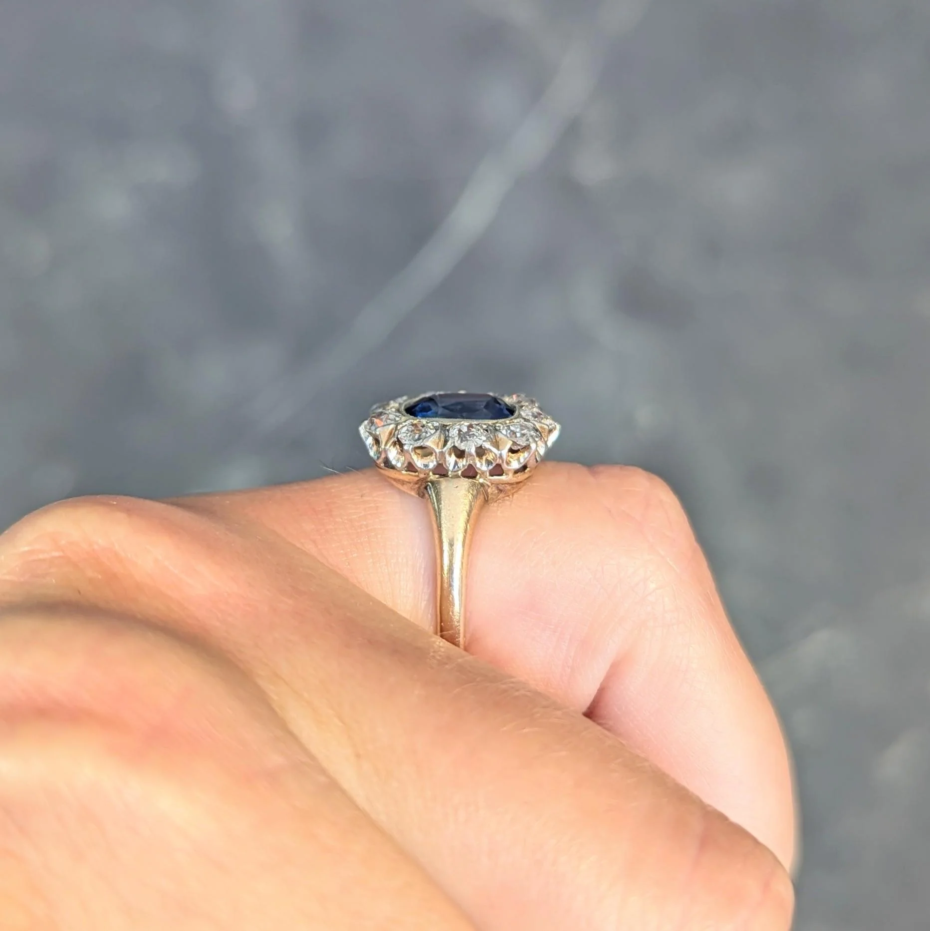 Edwardian 2.83 CTW No Heat Burma Sapphire Diamond Platinum 18 Karat Gold Antique Halo Ring GIA - Image 14