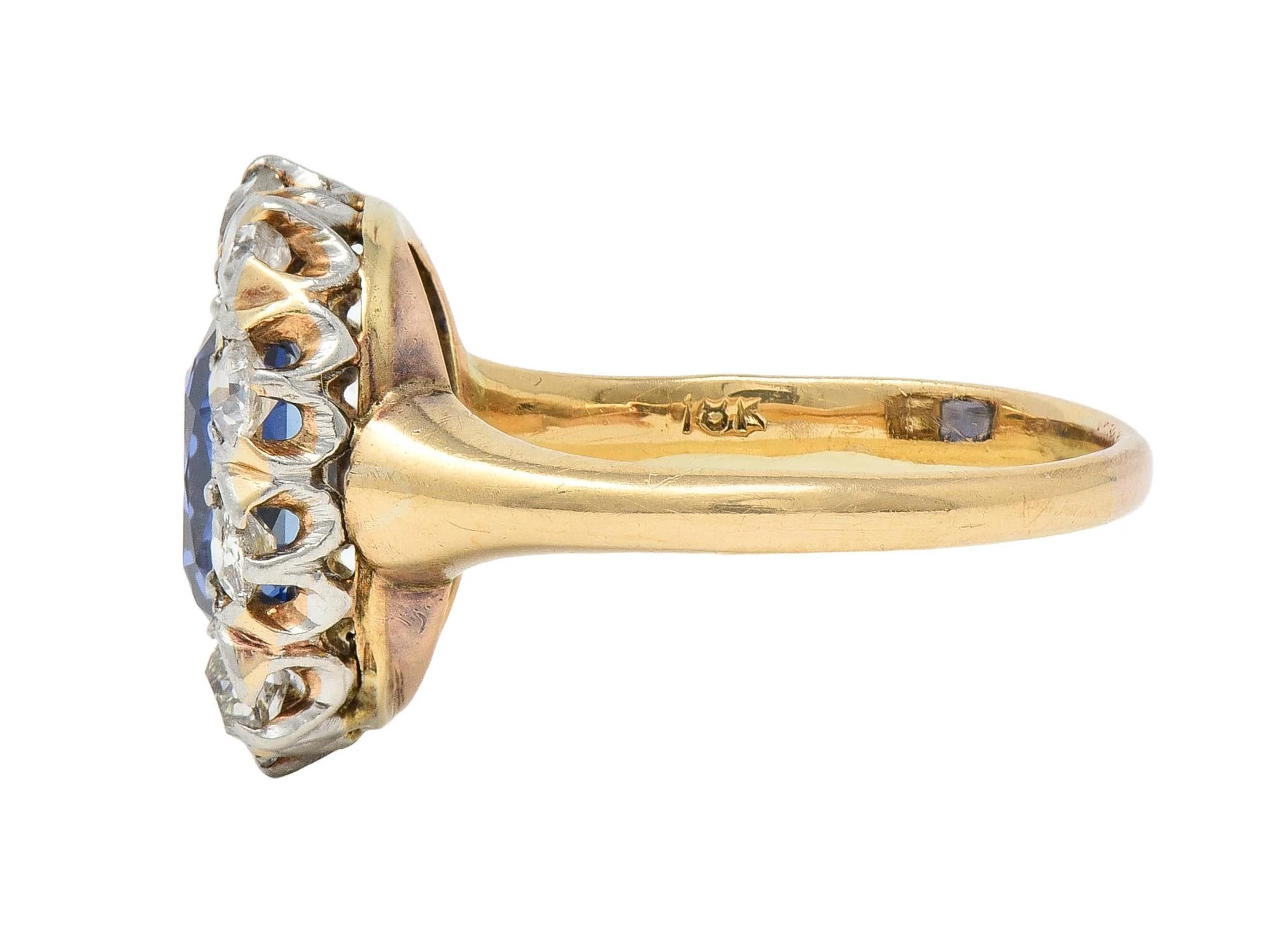Edwardian 2.83 CTW No Heat Burma Sapphire Diamond Platinum 18 Karat Gold Antique Halo Ring GIA - Image 5