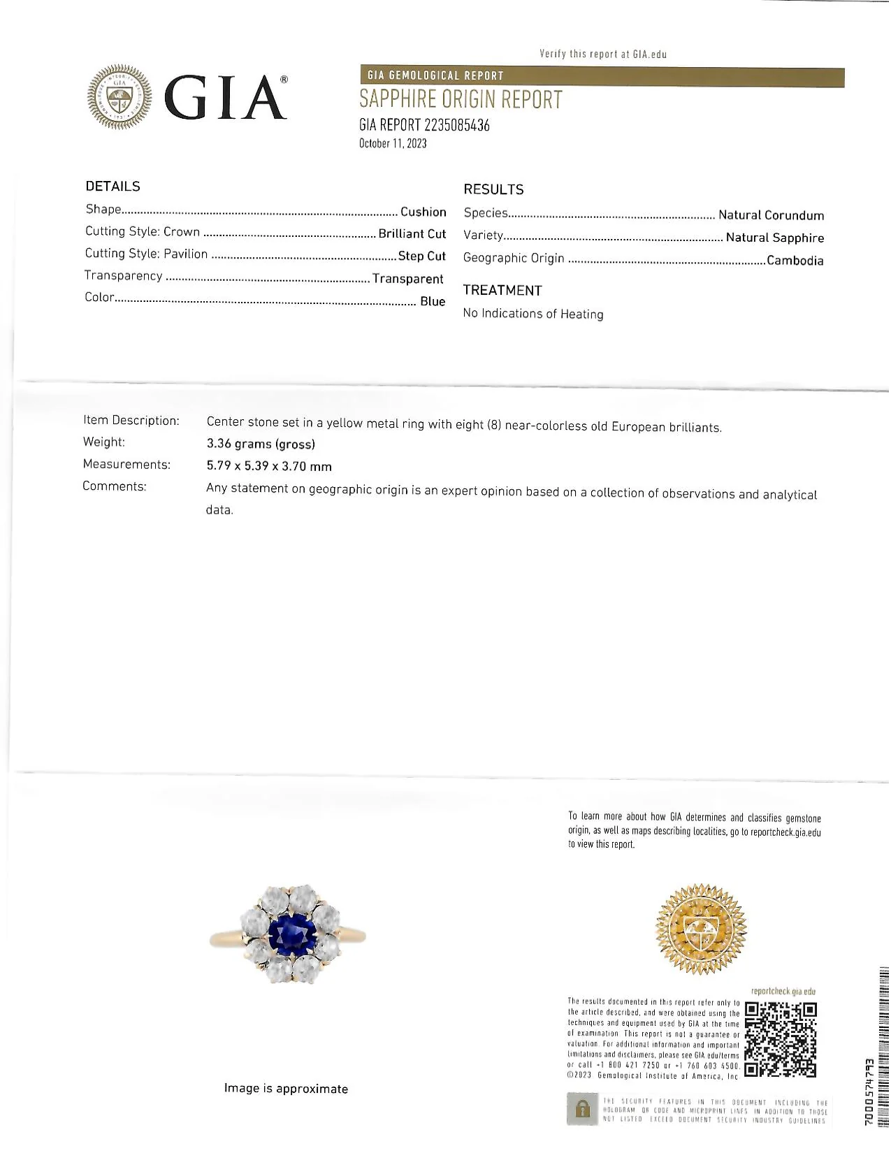 Edwardian 2.85 CTW Sapphire Diamond 14 Karat Yellow Gold Antique Cluster Ring GIA - Image 18
