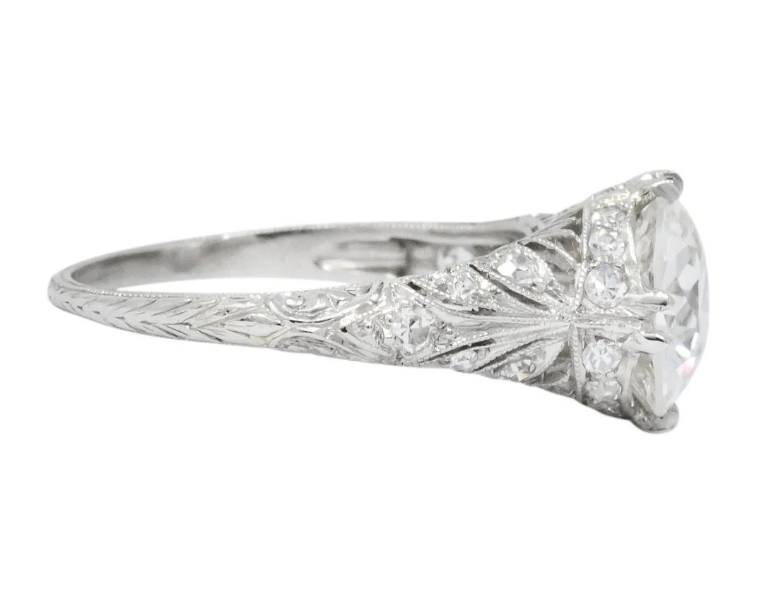 Edwardian 2.89 CTW Old European Cut Diamond Platinum Engagement Ring GIA - Image 3