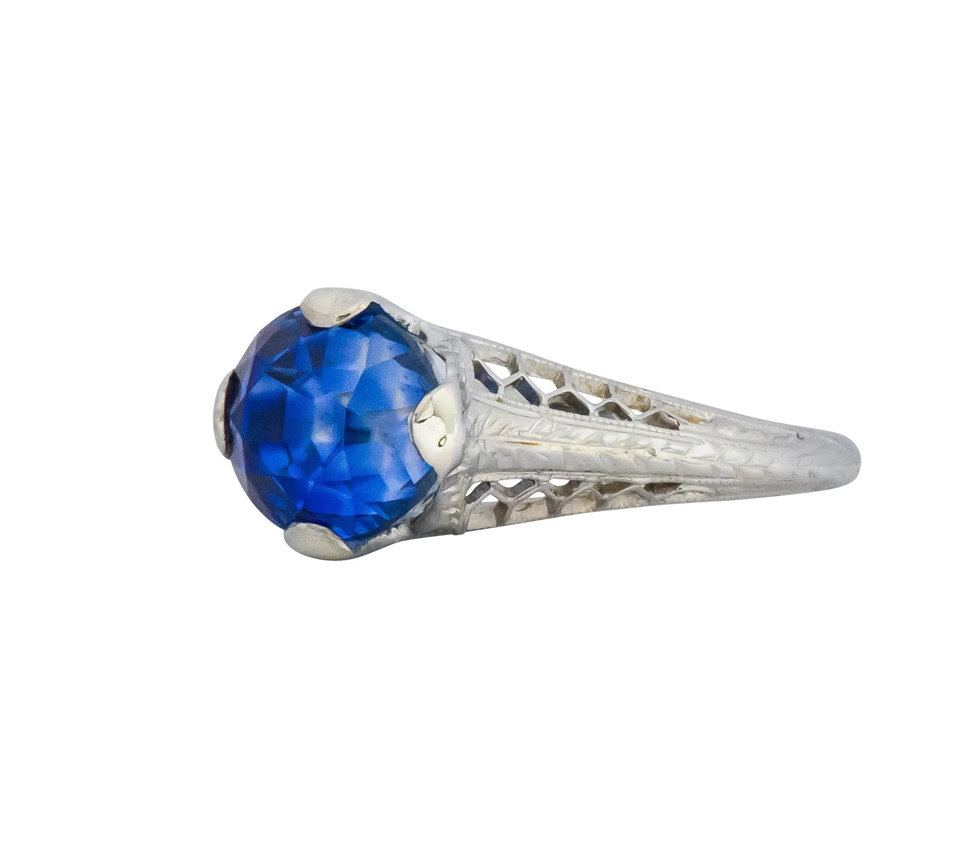 Edwardian 2.91 CTW No Heat Ceylon Sapphire 18 Karat White Gold Ring AGL - Image 2