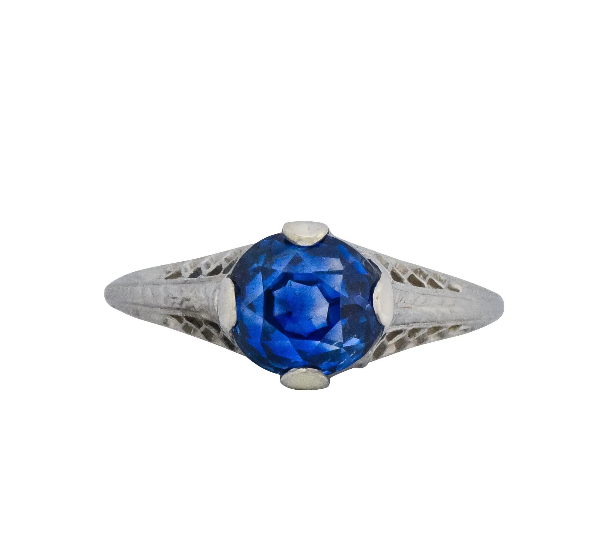 Edwardian 2.91 CTW No Heat Ceylon Sapphire 18 Karat White Gold Ring AGL - Image 3
