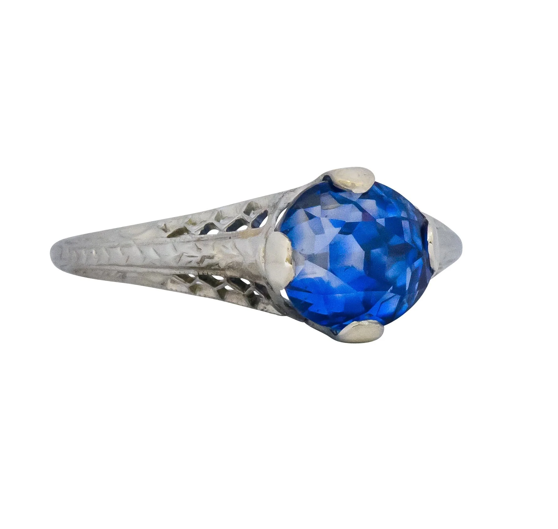 Edwardian 2.91 CTW No Heat Ceylon Sapphire 18 Karat White Gold Ring AGL - Image 4