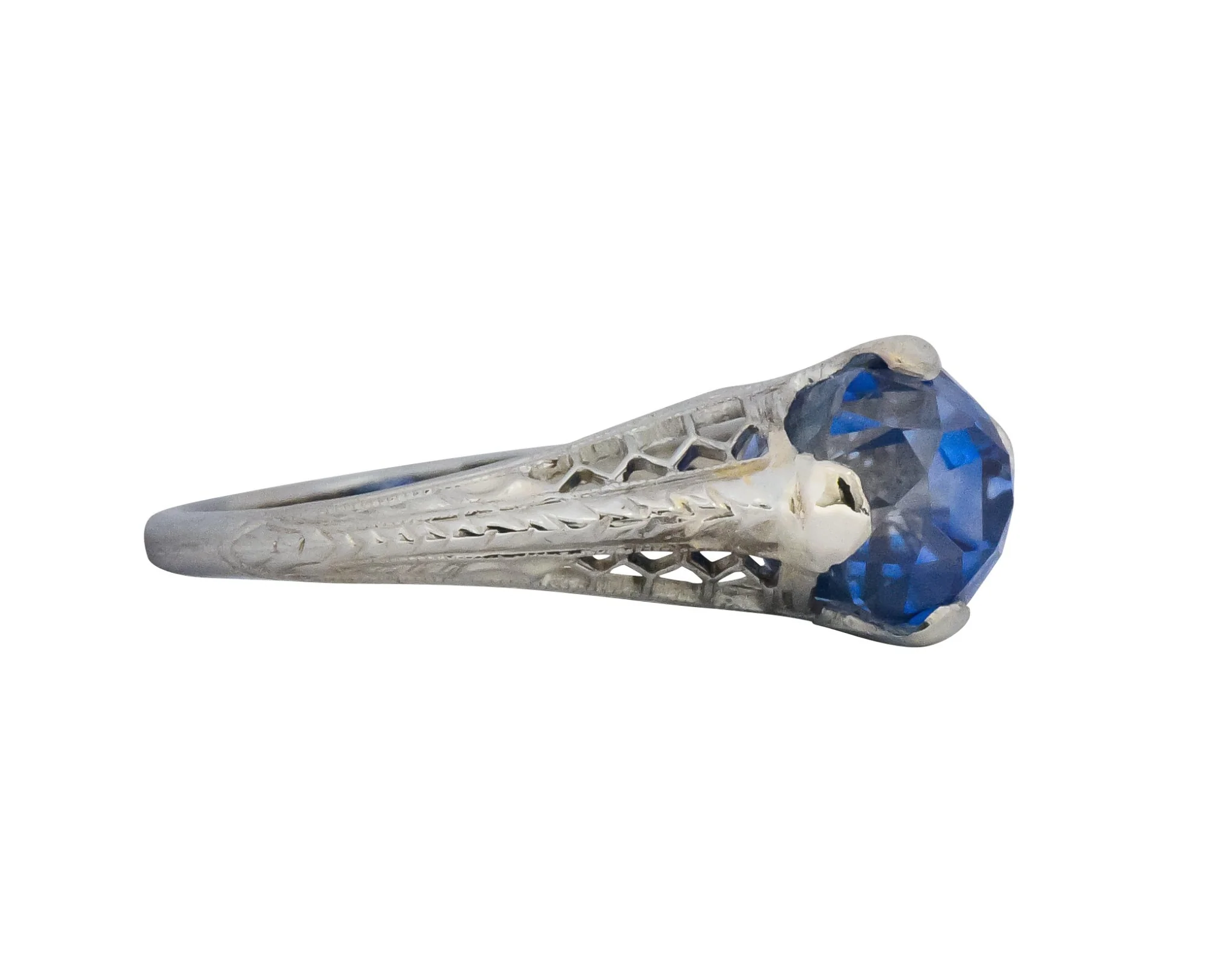 Edwardian 2.91 CTW No Heat Ceylon Sapphire 18 Karat White Gold Ring AGL - Image 5