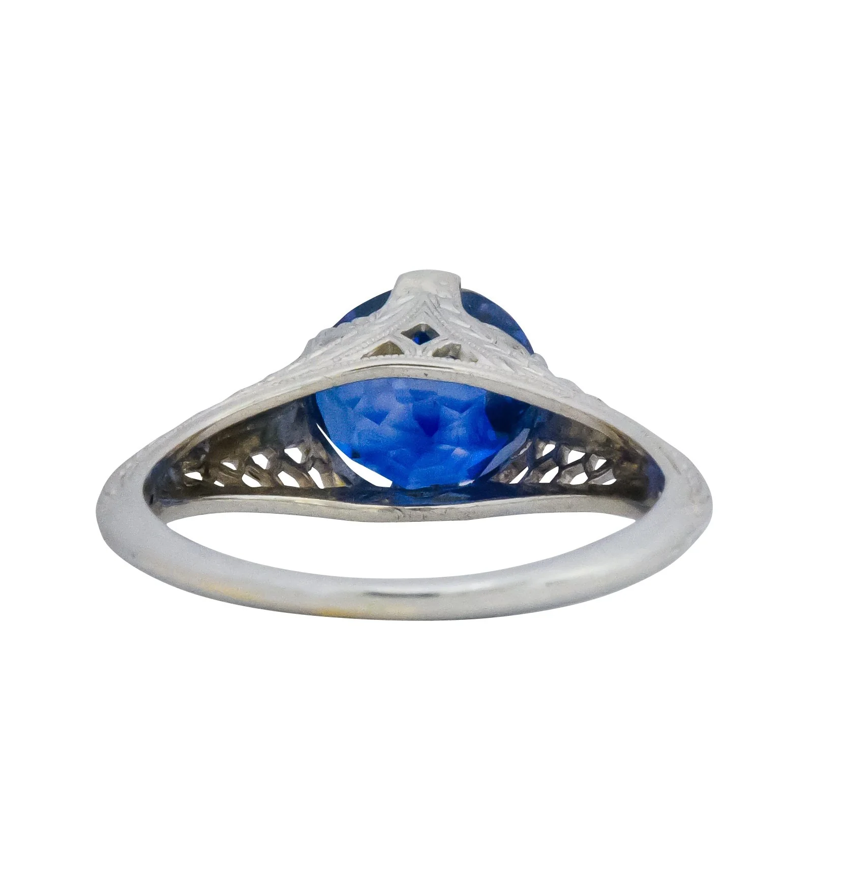 Edwardian 2.91 CTW No Heat Ceylon Sapphire 18 Karat White Gold Ring AGL - Image 6