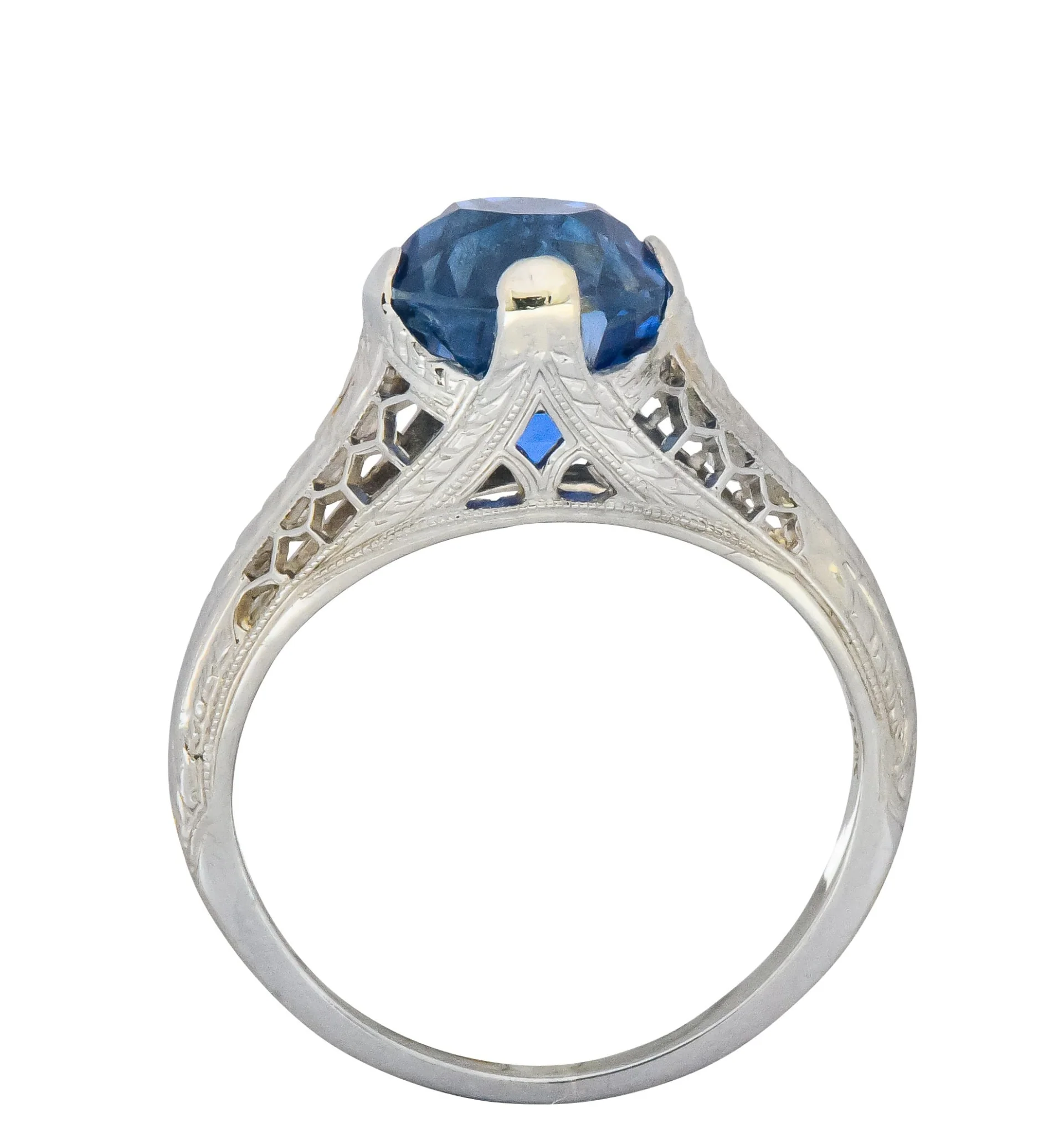 Edwardian 2.91 CTW No Heat Ceylon Sapphire 18 Karat White Gold Ring AGL - Image 7