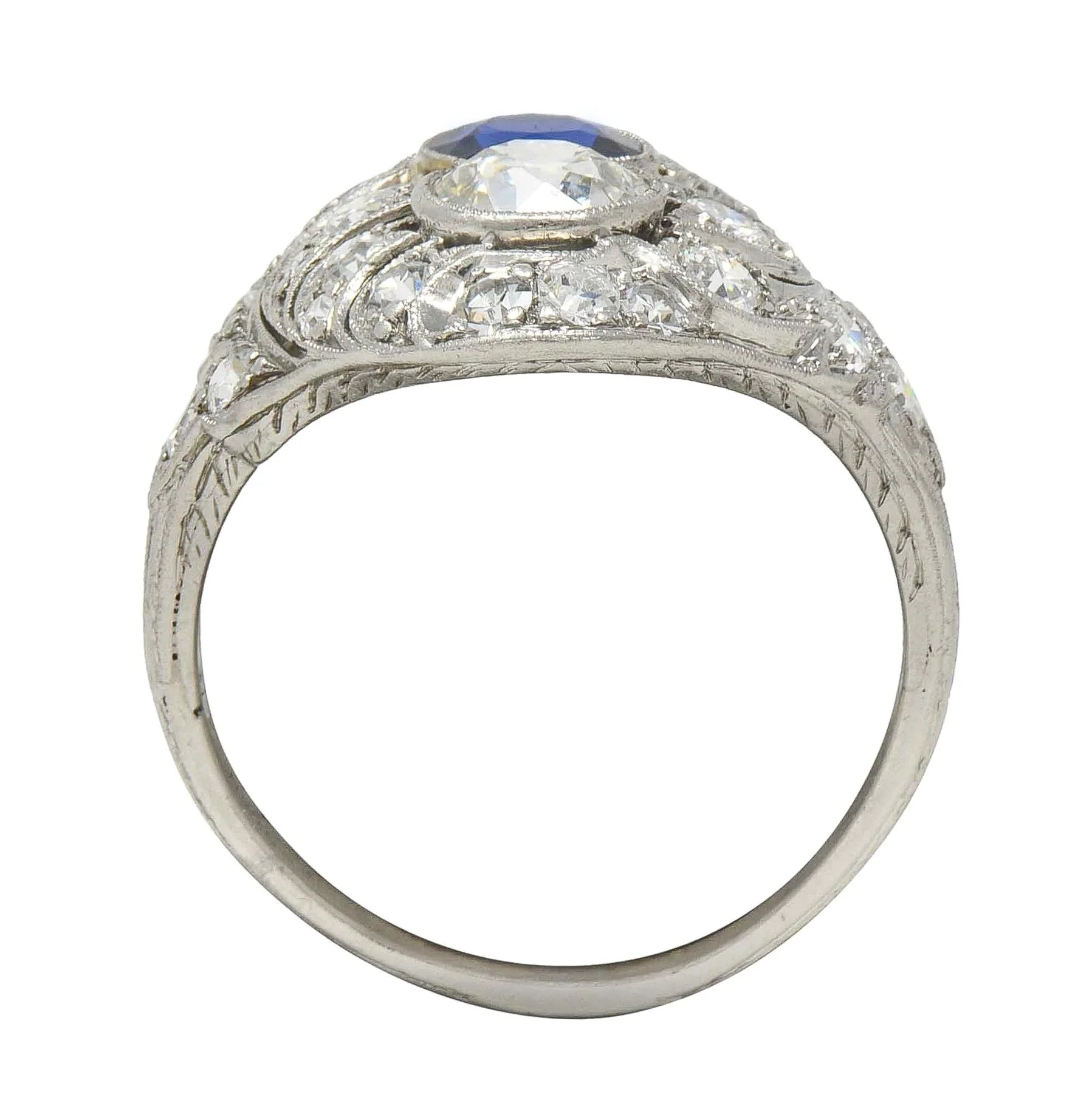 Edwardian 2.93 CTW Sapphire Diamond Platinum Antique Fanning Feather Toi-Et-Moi Ring - Image 9