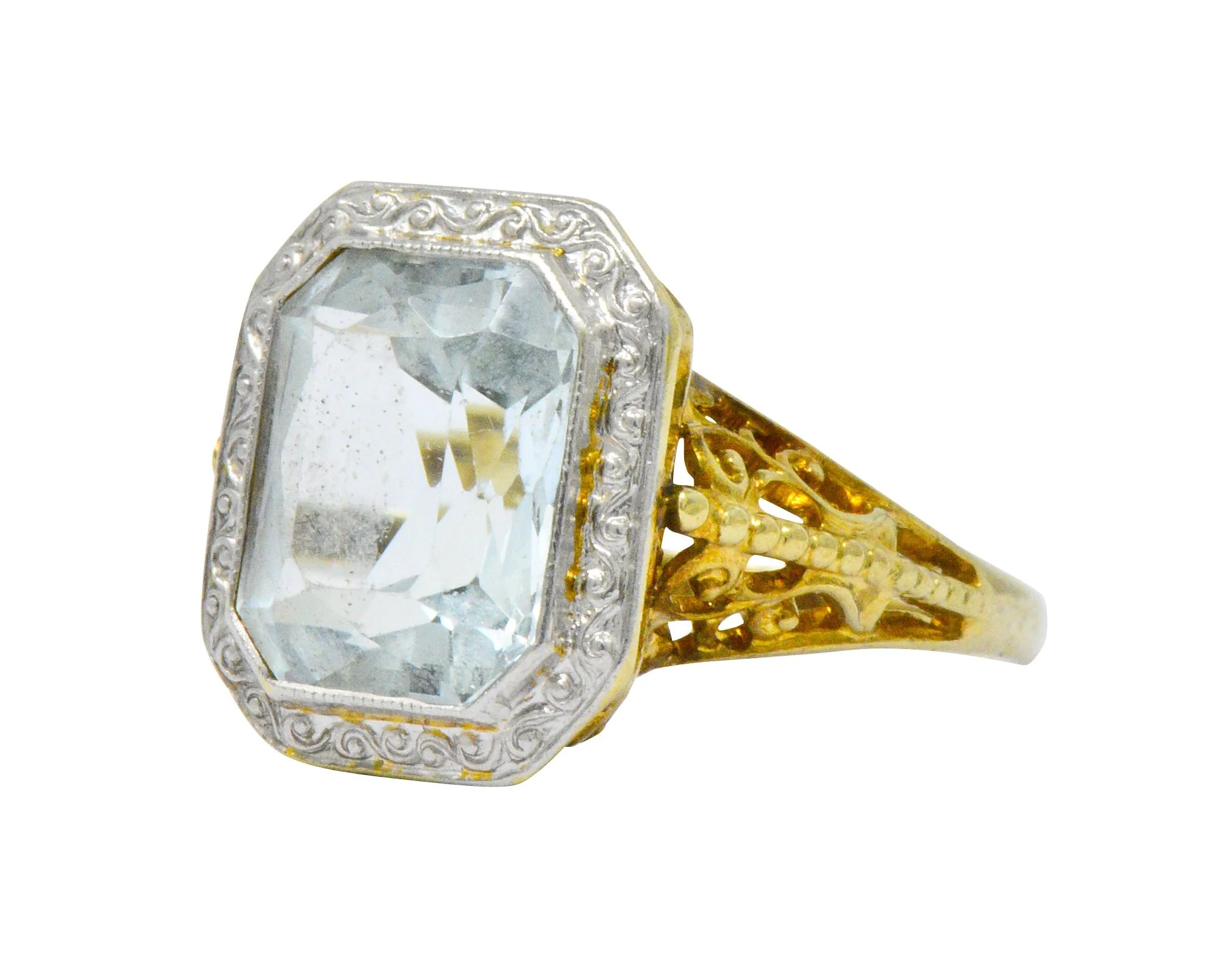 Edwardian 3.00 CTW Aquamarine Platinum-Topped 14 Karat Gold Ring - Image 2