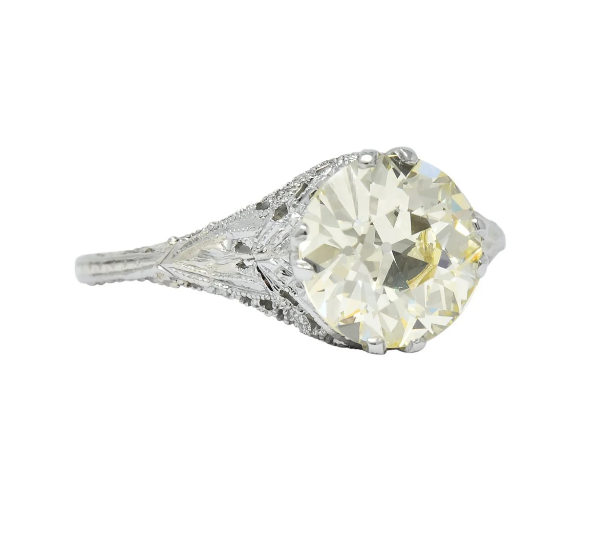 Edwardian 3.01 CTW Diamond 18 Karat White Gold Solitaire Engagement Ring GIA - Image 3