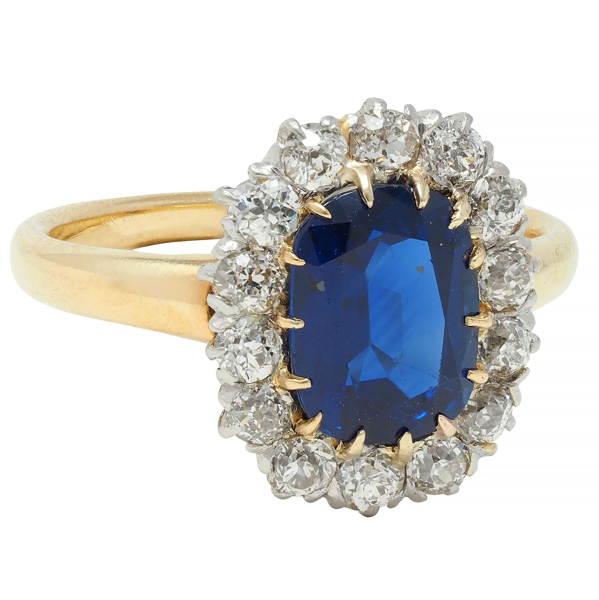 Edwardian 3.07 CTW No Heat Sapphire Diamond Platinum 18 Karat Gold Antique Halo Ring GIA - Image 2