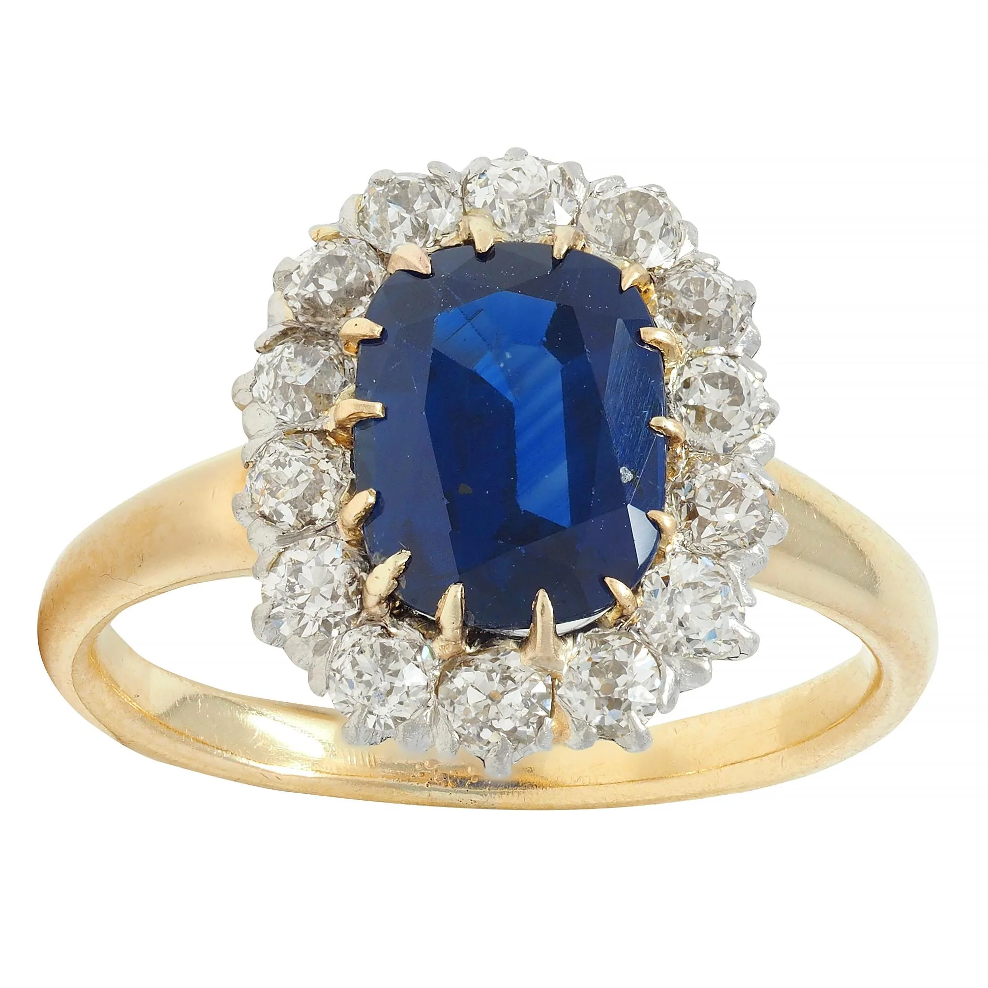 Edwardian 3.07 CTW No Heat Sapphire Diamond Platinum 18 Karat Gold Antique Halo Ring GIA - Image 8