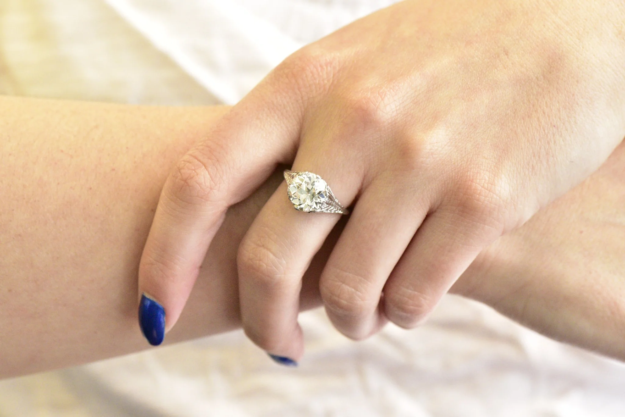 Edwardian 3.32 CTW Old European Diamond & Platinum Engagement Ring GIA Certified - Image 8