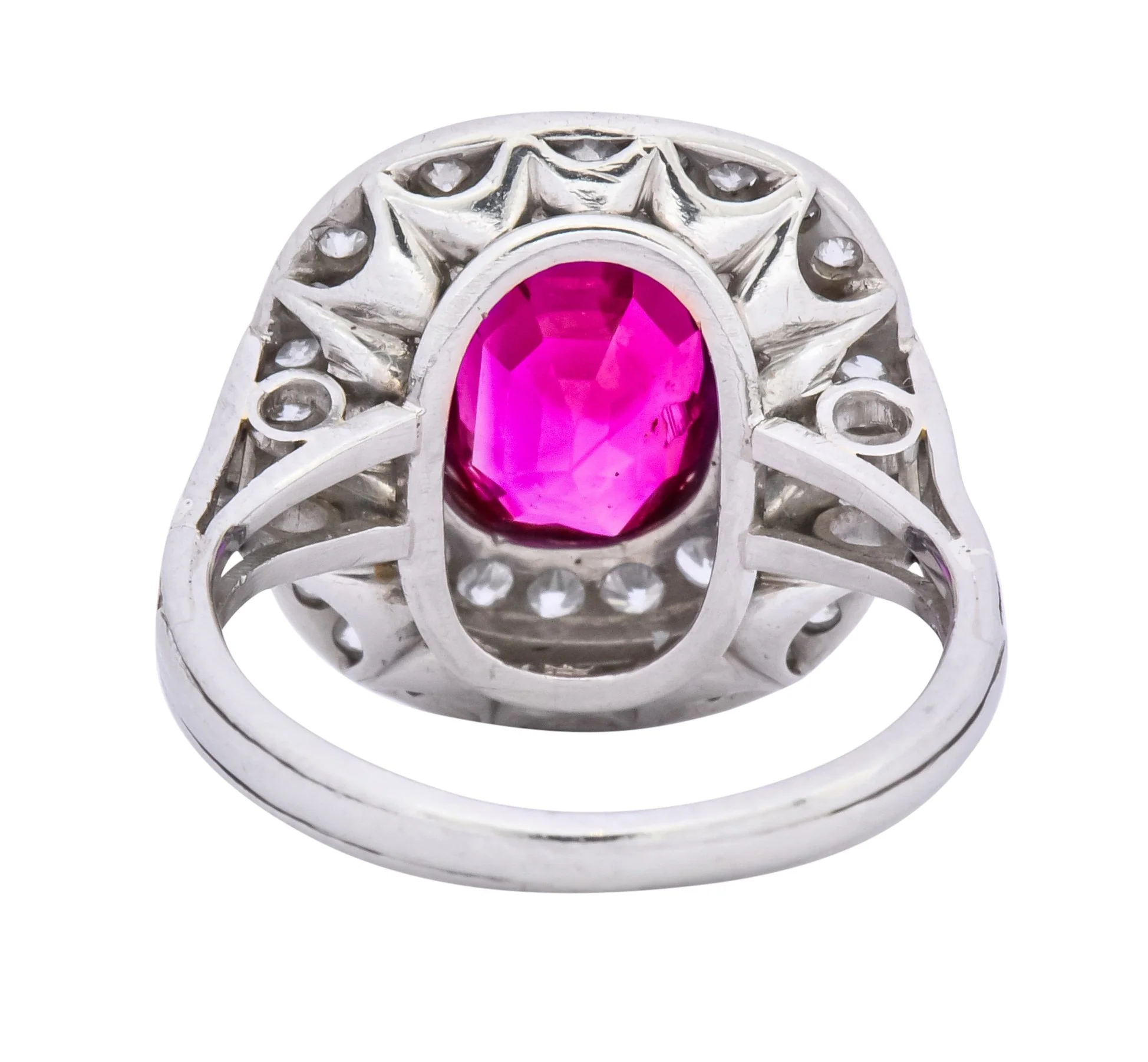 Edwardian 3.37 CTW No Heat Burma Ruby Diamond Halo Platinum Cluster Ring AGL - Image 4