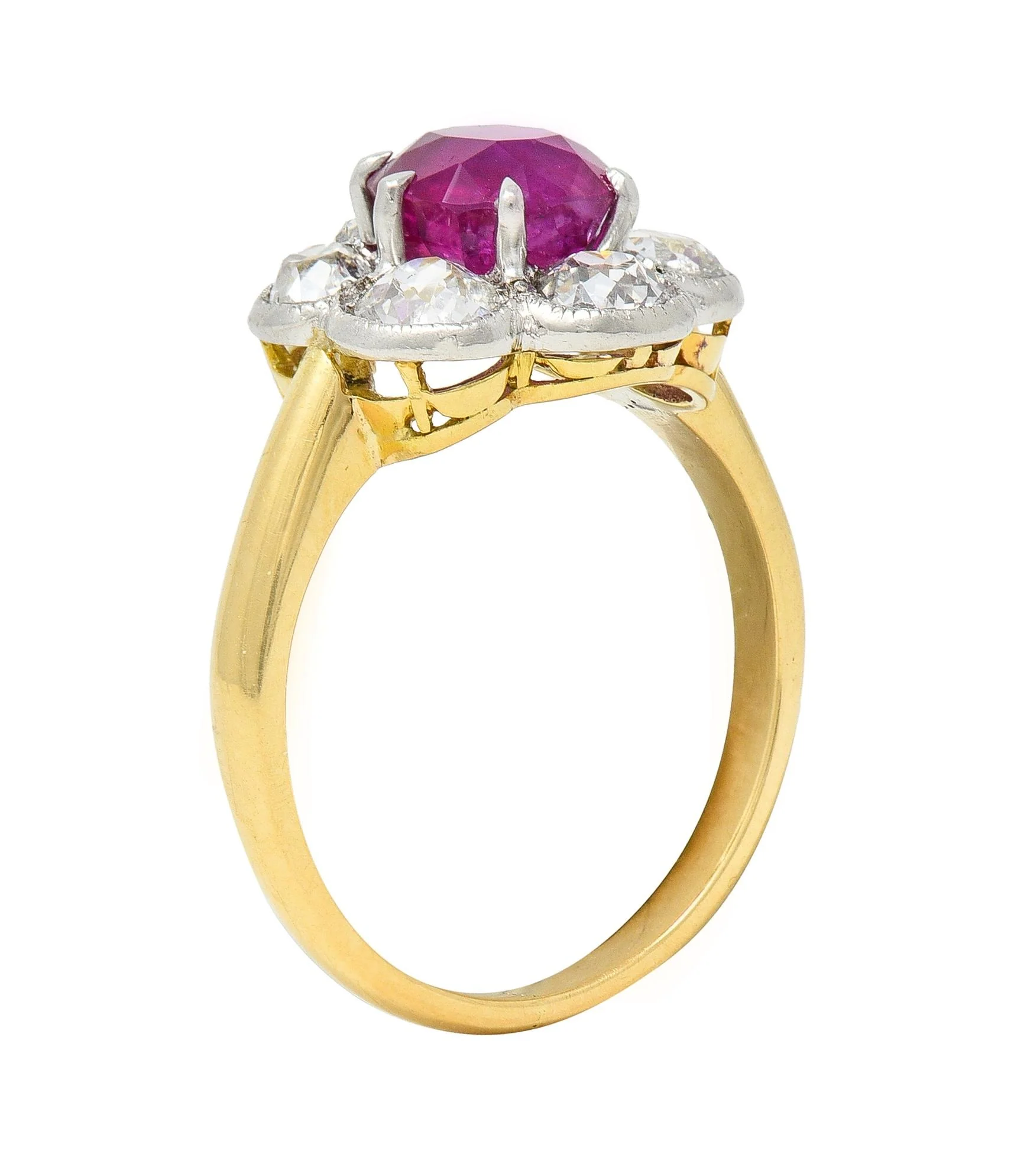 Edwardian 3.39 CTW No Heat Burma Ruby Diamond Platinum 18 Karat Cluster Ring GIA - Image 8