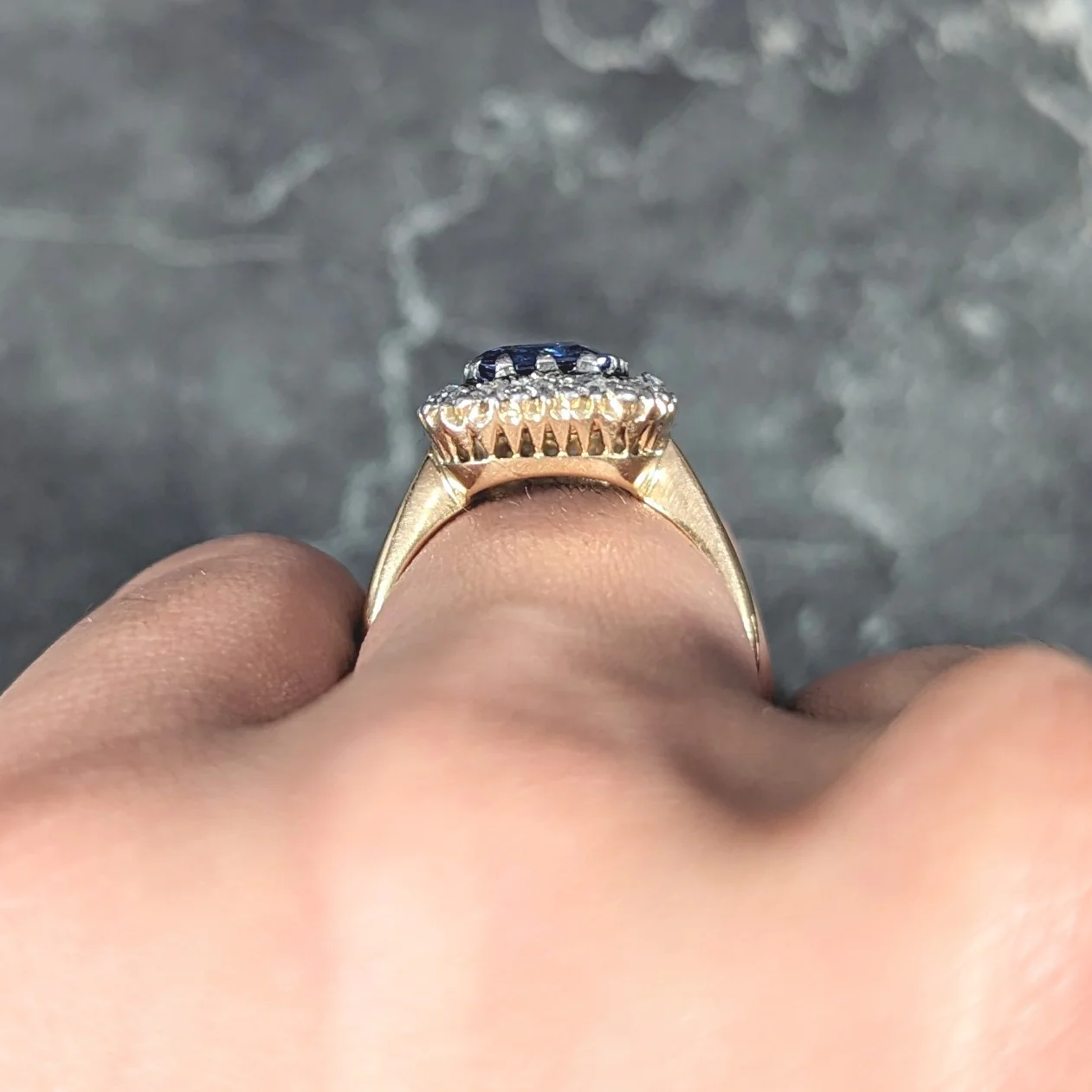 Edwardian 3.47 CTW Cushion Cut No Heat Ceylon Sapphire Diamond Platinum-Topped 18 Karat Yellow Gold Antique Halo Ring GIA - Image 14