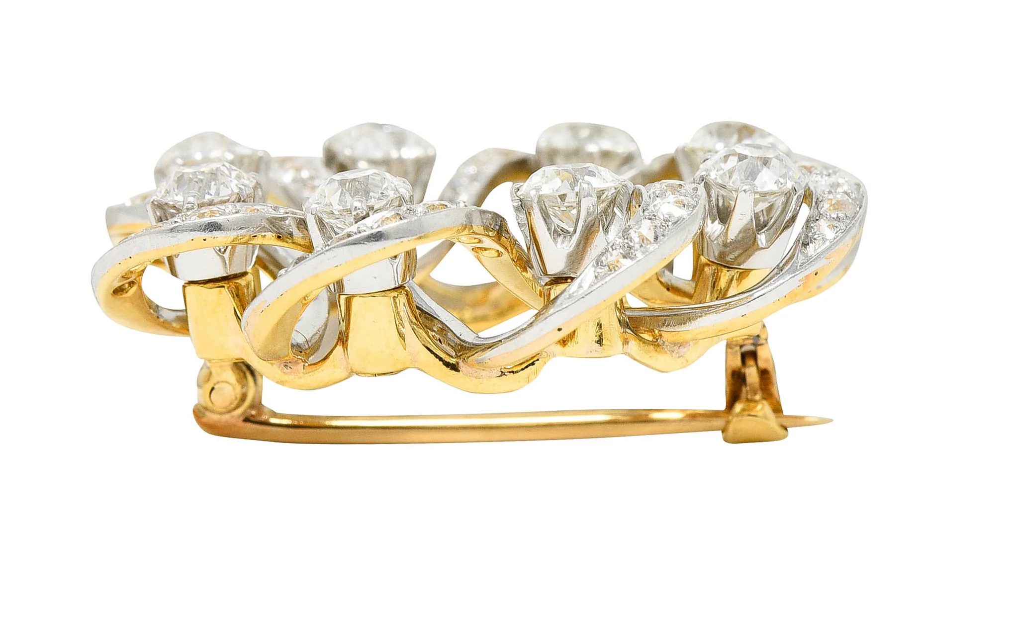 Edwardian 3.85 CTW Diamond Platinum-Topped 18 Karat Gold Circle Wreath Brooch - Image 6