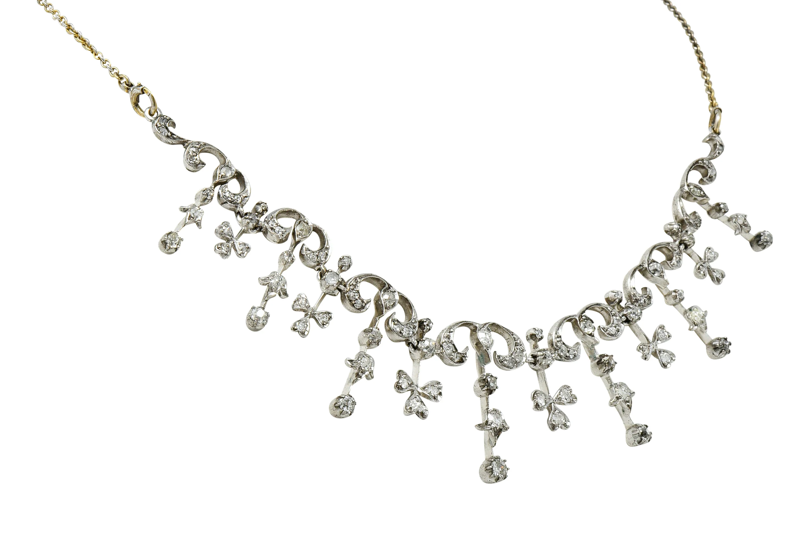 Edwardian 4.00 CTW Diamond Platinum-Topped 14 Karat Gold Droplet Necklace - Image 2
