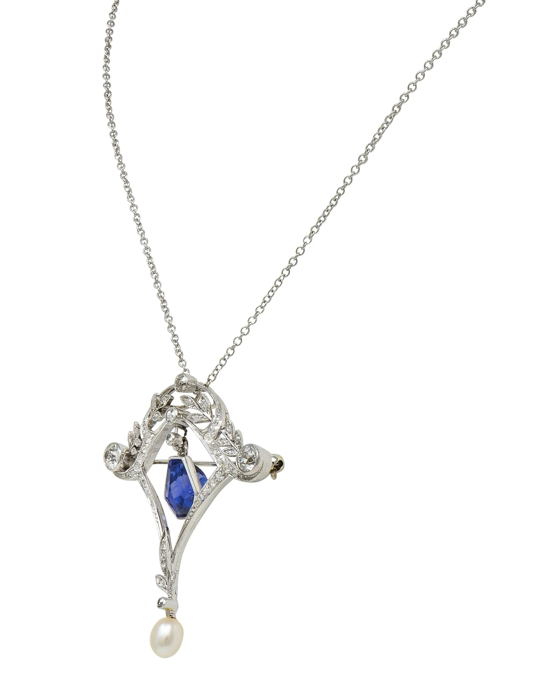 Edwardian 4.98 CTW No Heat Sapphire Diamond Platinum Antique Lavalier Pendant Necklace GIA - Image 6
