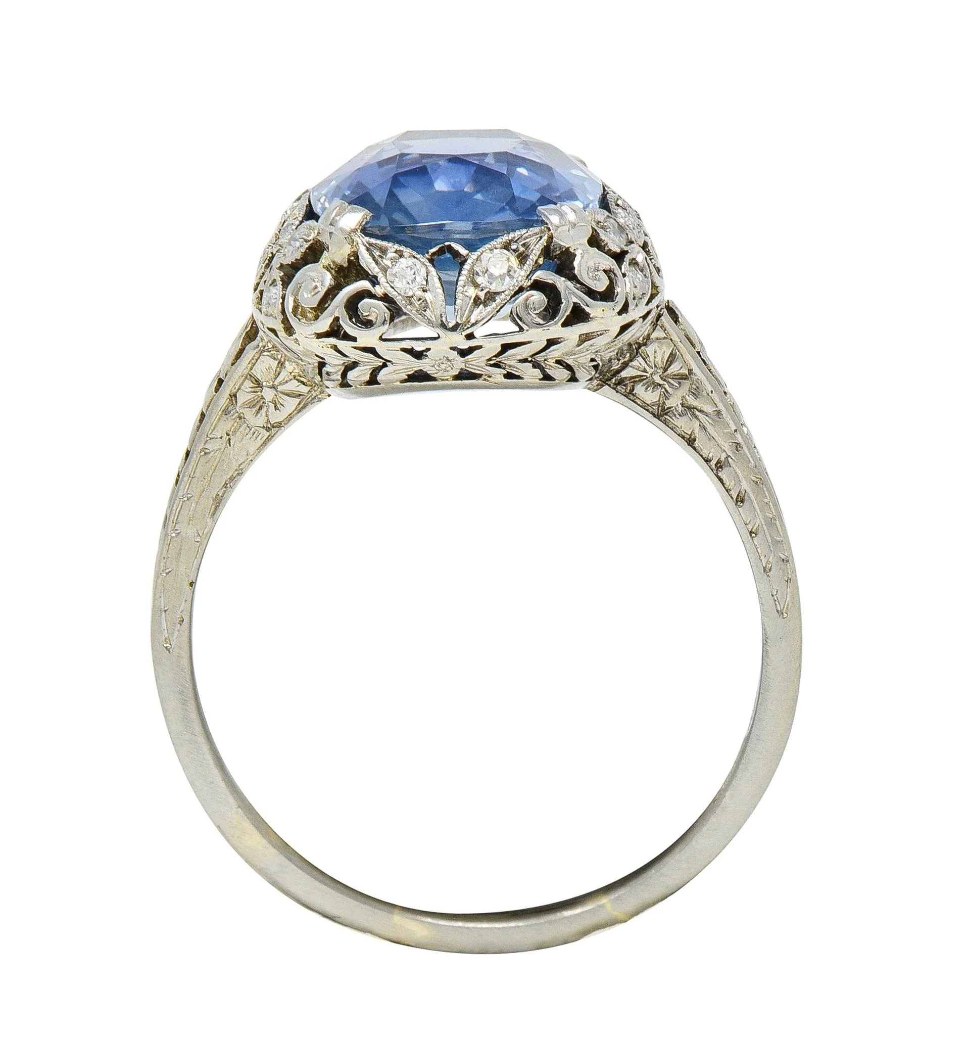 Edwardian 5.15 CTW No Heat Ceylon Sapphire Diamond Platinum Antique Ring GIA - Image 10