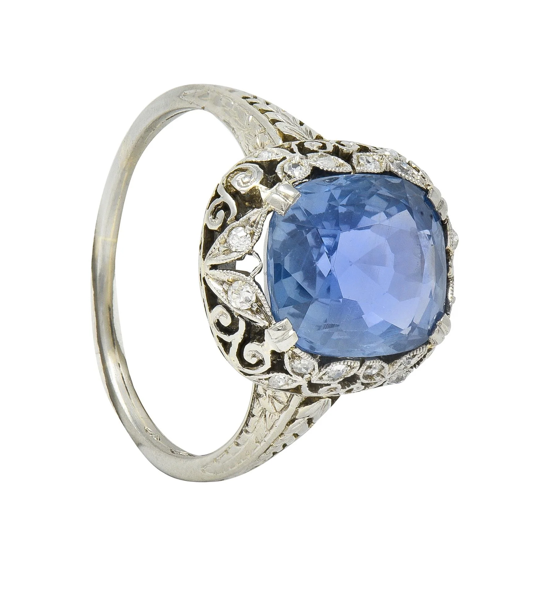 Edwardian 5.15 CTW No Heat Ceylon Sapphire Diamond Platinum Antique Ring GIA - Image 11