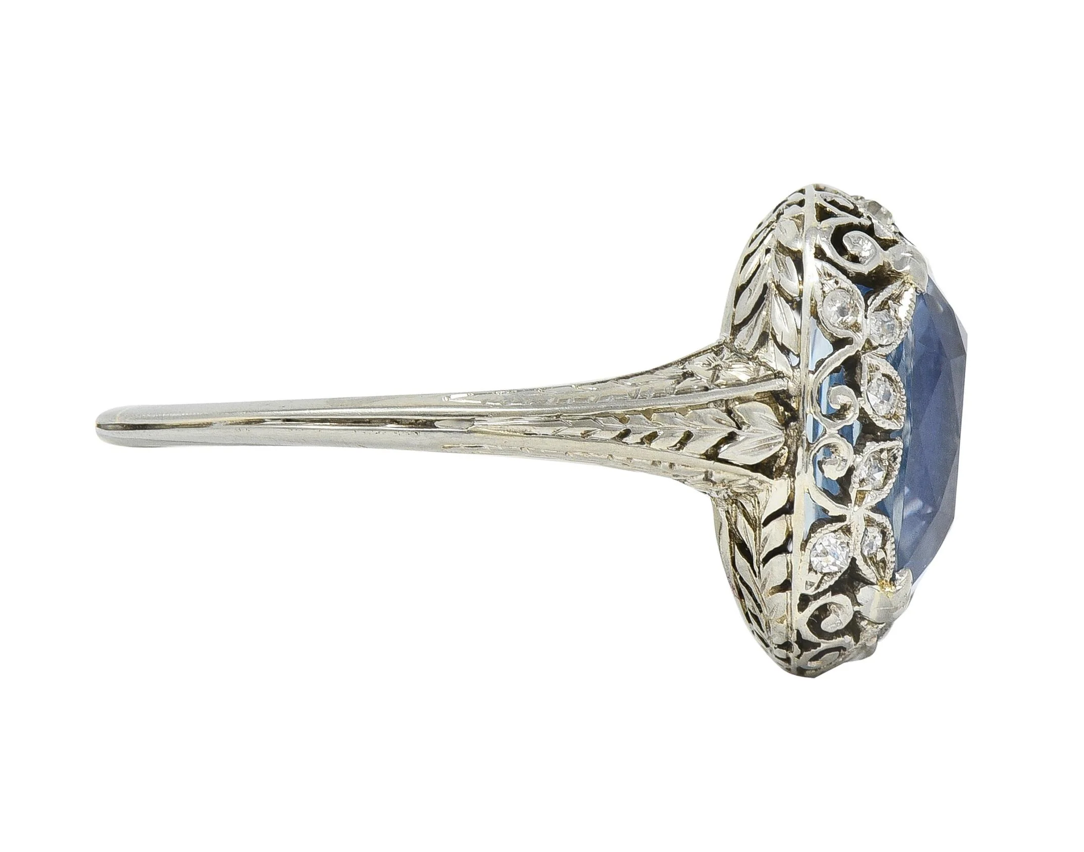 Edwardian 5.15 CTW No Heat Ceylon Sapphire Diamond Platinum Antique Ring GIA - Image 4