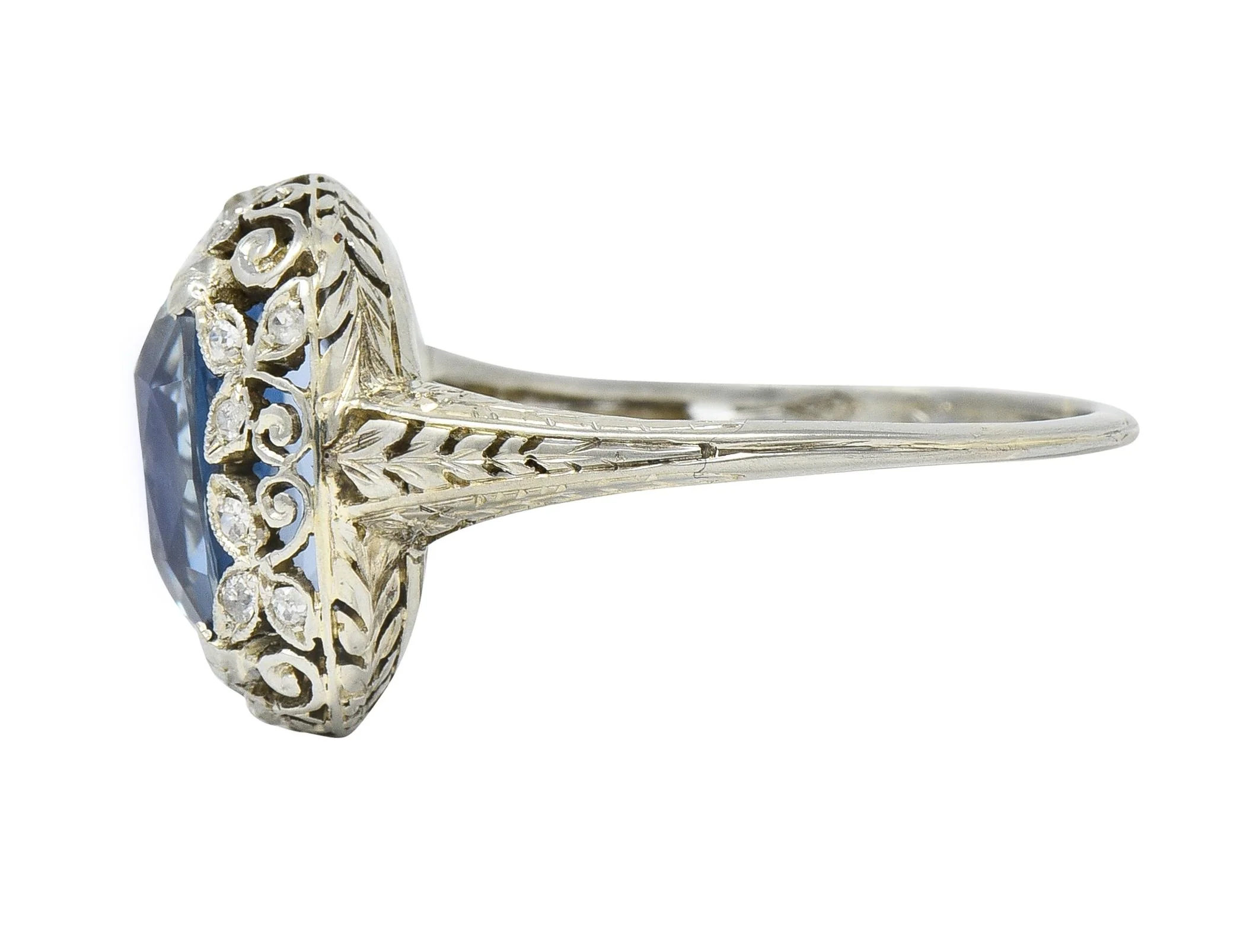 Edwardian 5.15 CTW No Heat Ceylon Sapphire Diamond Platinum Antique Ring GIA - Image 6