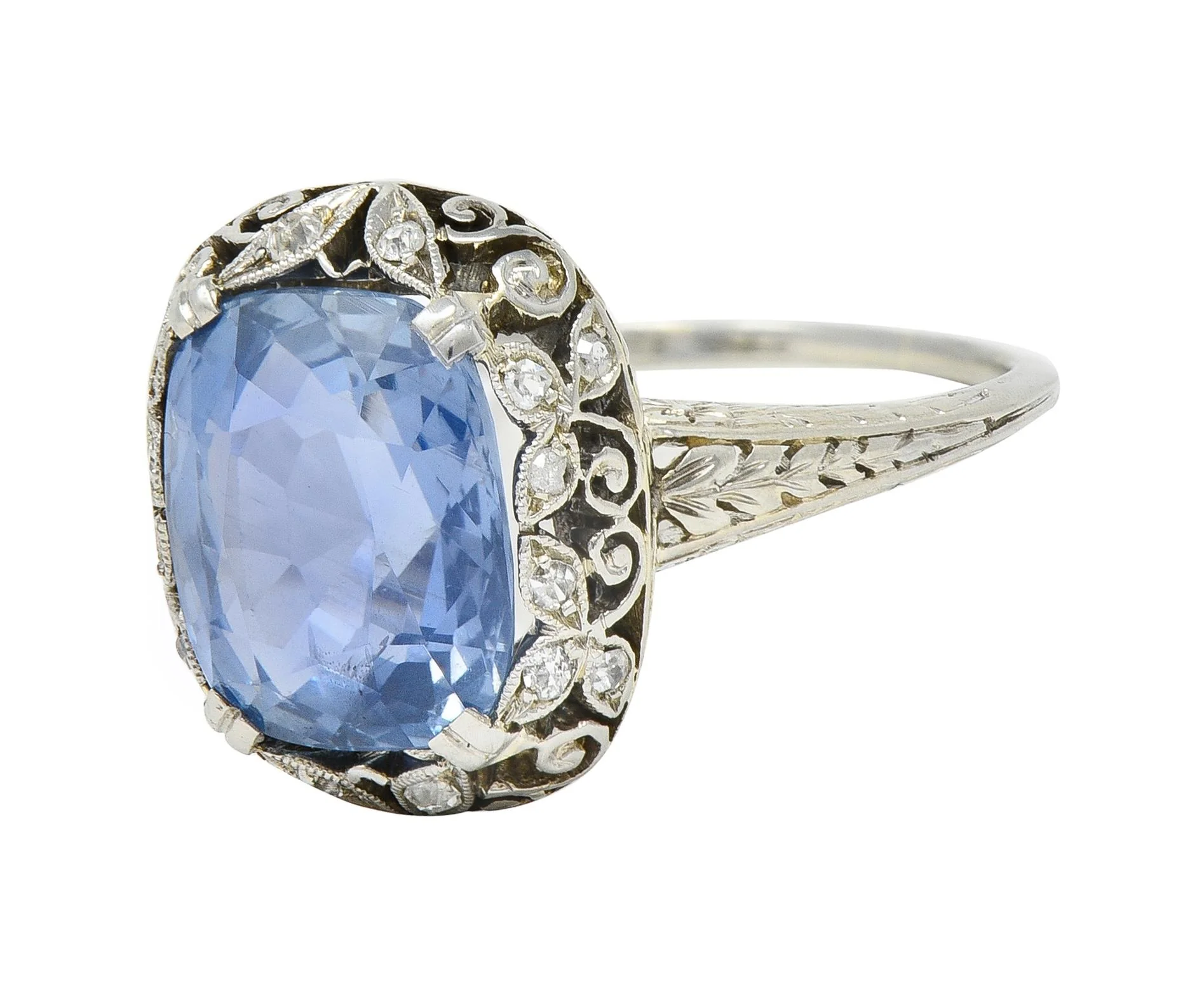 Edwardian 5.15 CTW No Heat Ceylon Sapphire Diamond Platinum Antique Ring GIA - Image 7